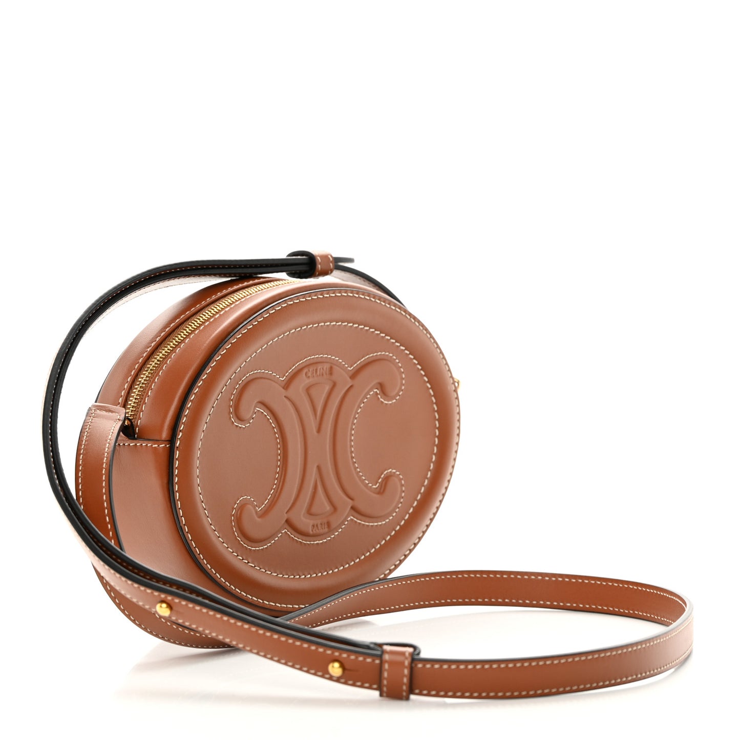 Smooth Calfskin Cuir Small Triomphe Oval Crossbody Purse Tan