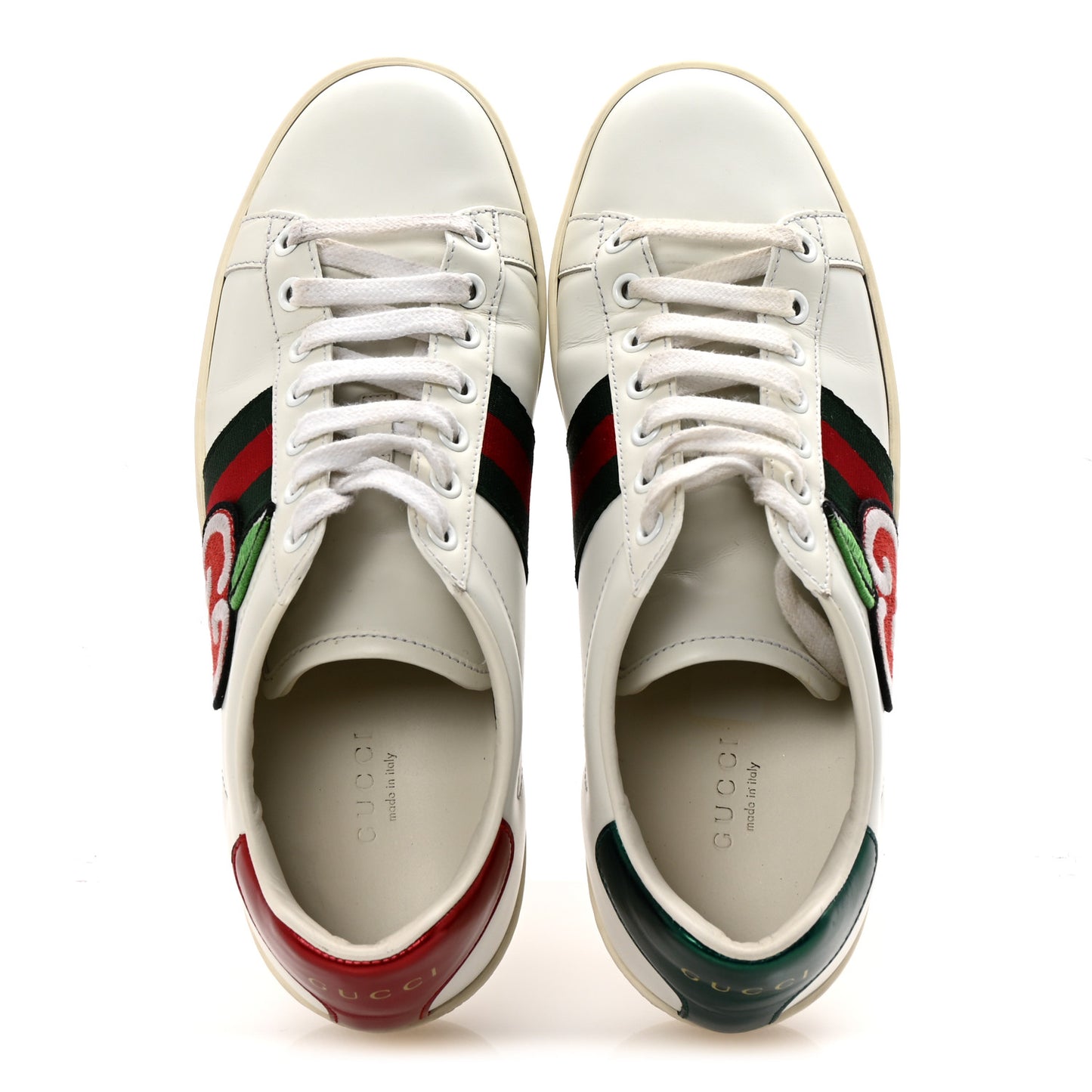 Calfskin Web GG Apple Embroidered Womens Ace Sneakers 38 White
