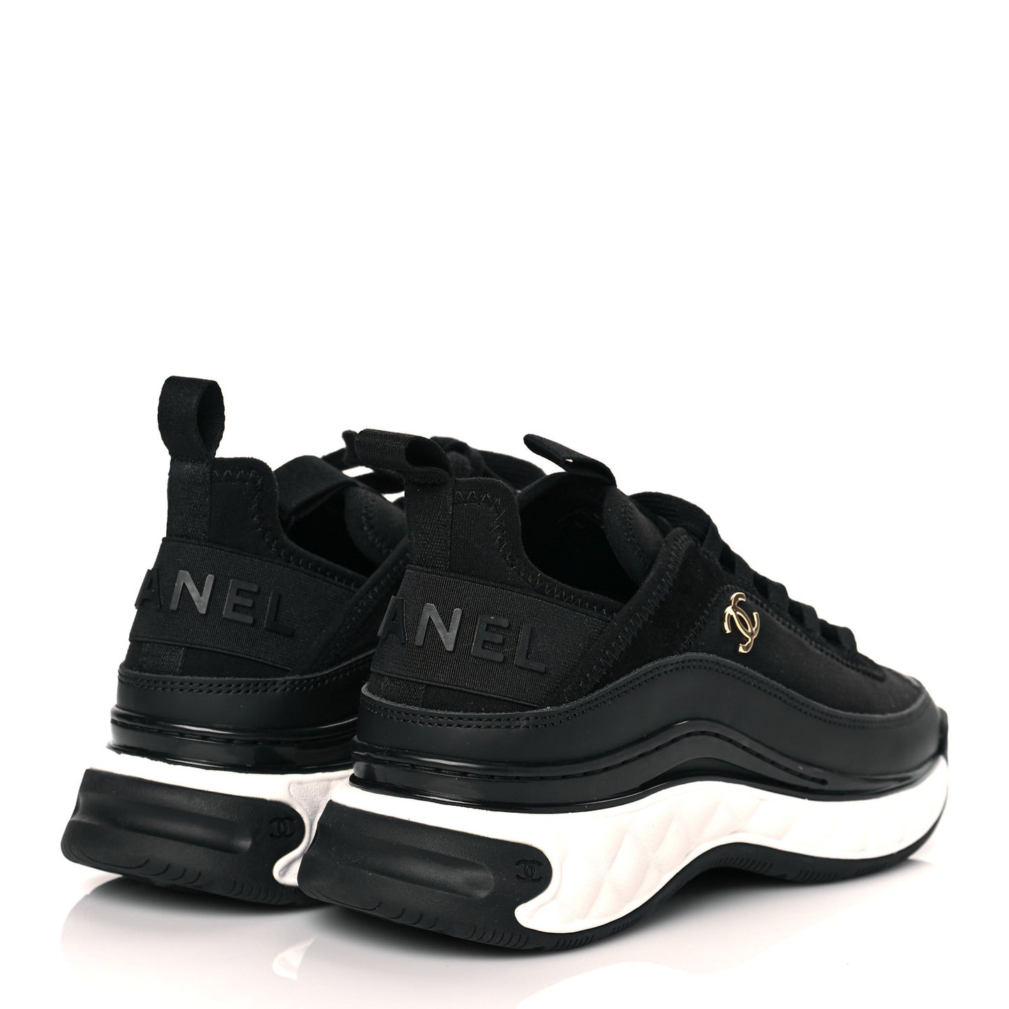 Velvet Calfskin Mixed Fibers CC Sneakers 36 Black