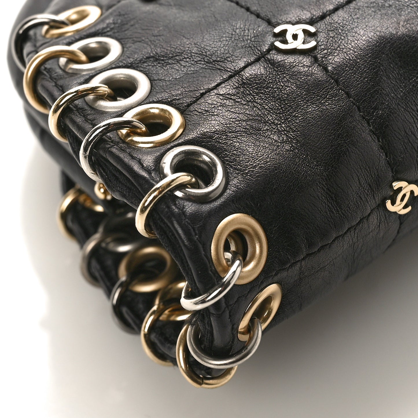 Calfskin Square Quilted Grommet Embellished Piercing Chic Clutch Black
