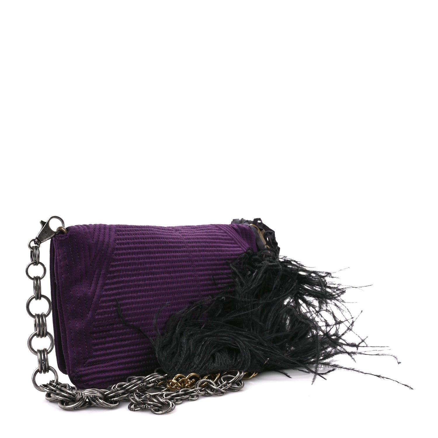 Lanvin Satin Quilted Feather Crystal Embellished Ouloulette Shoulder Bag Purple 3 of 9