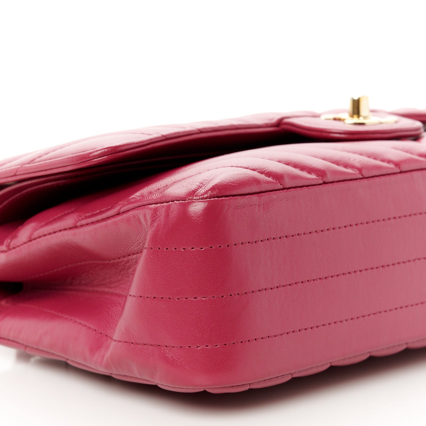 Lambskin Chevron Quilted Medium Double Flap Dark Pink