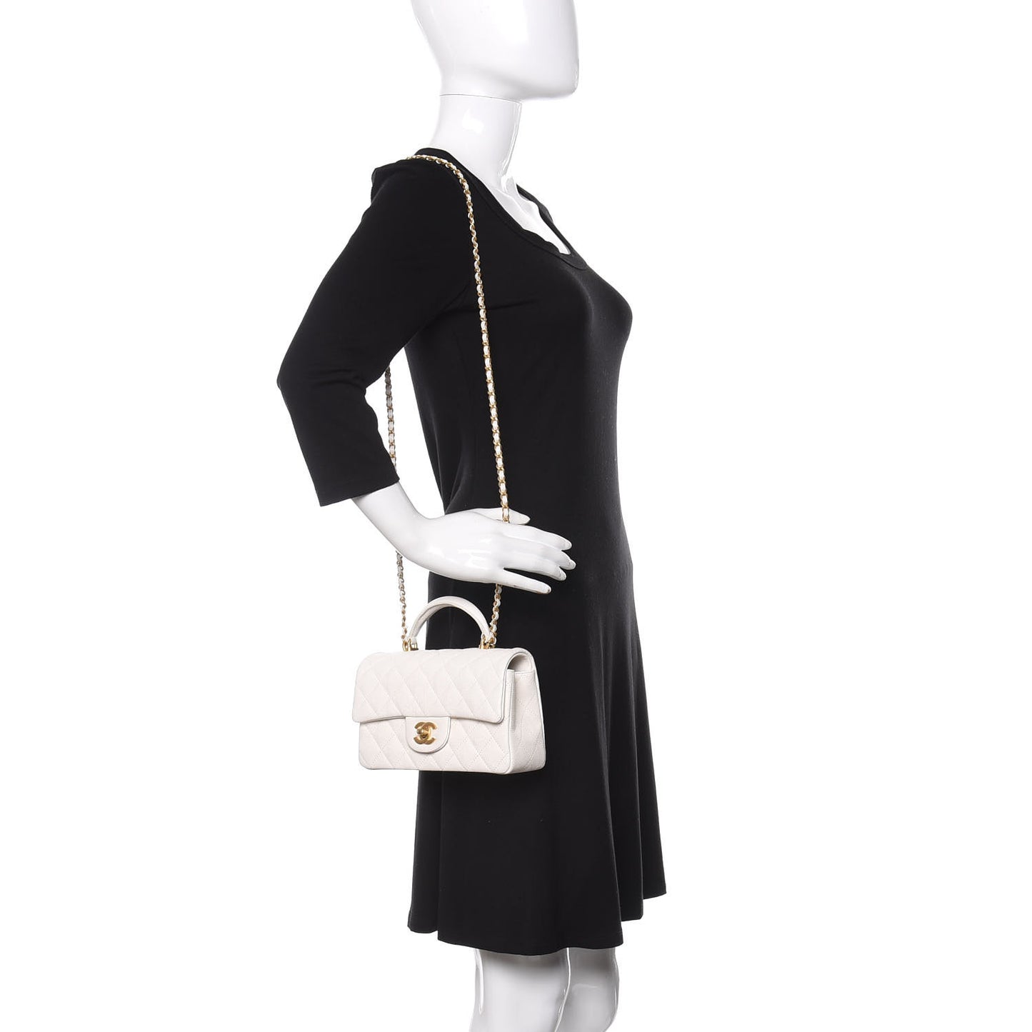 Caviar Quilted Mini Top Handle Rectangular Flap White