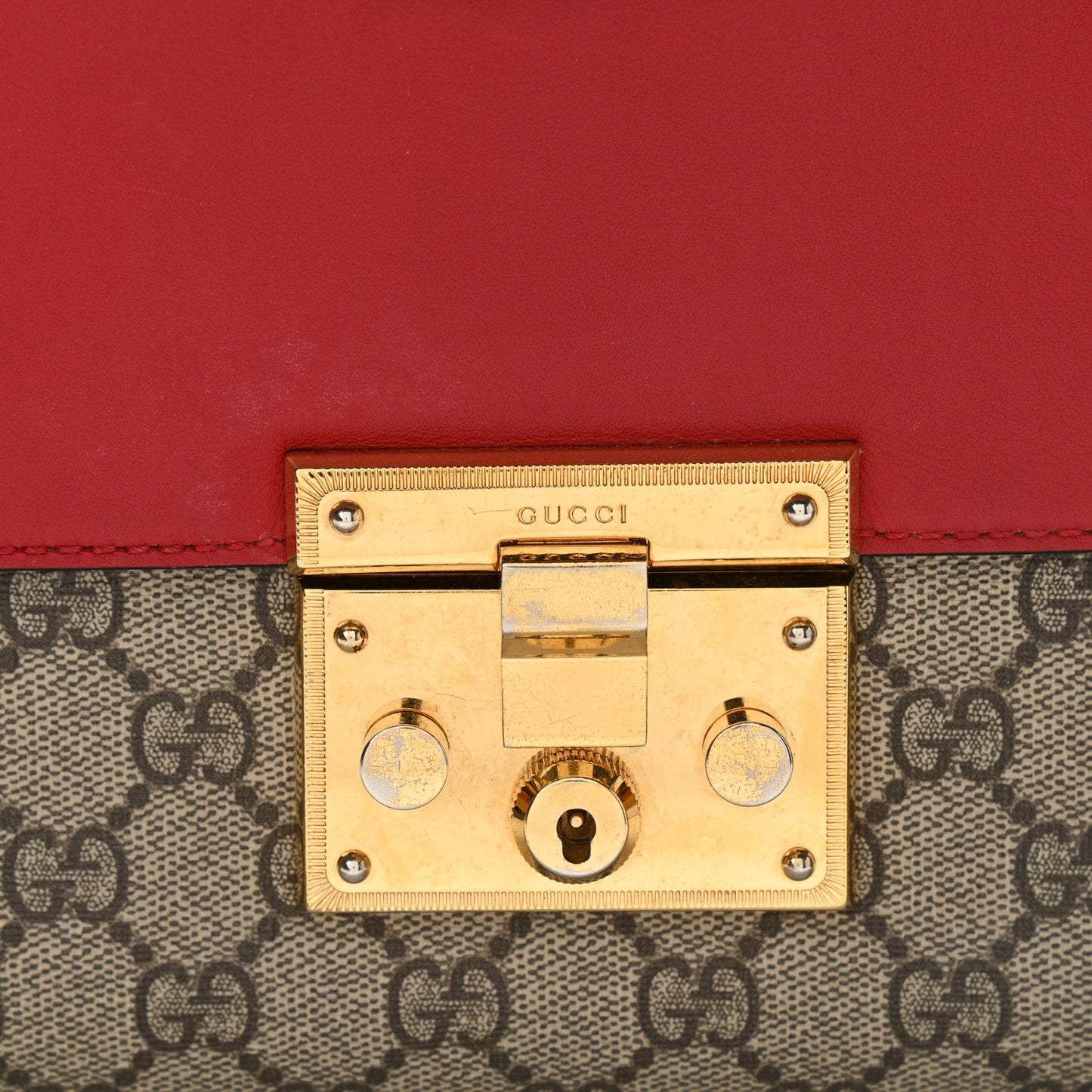 GG Supreme Monogram Calfskin Medium Padlock Shoulder Bag Beige Hibiscus Red New Rosette