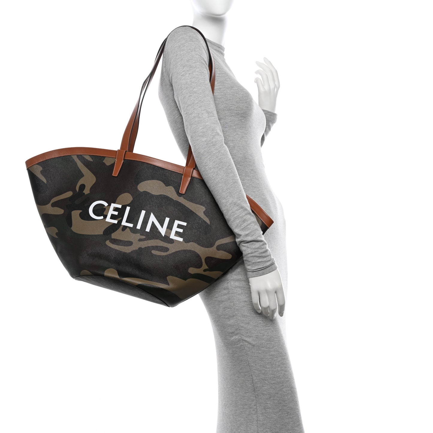 Canvas Calfskin Camouflage Large Couffin Logo Tote Khaki