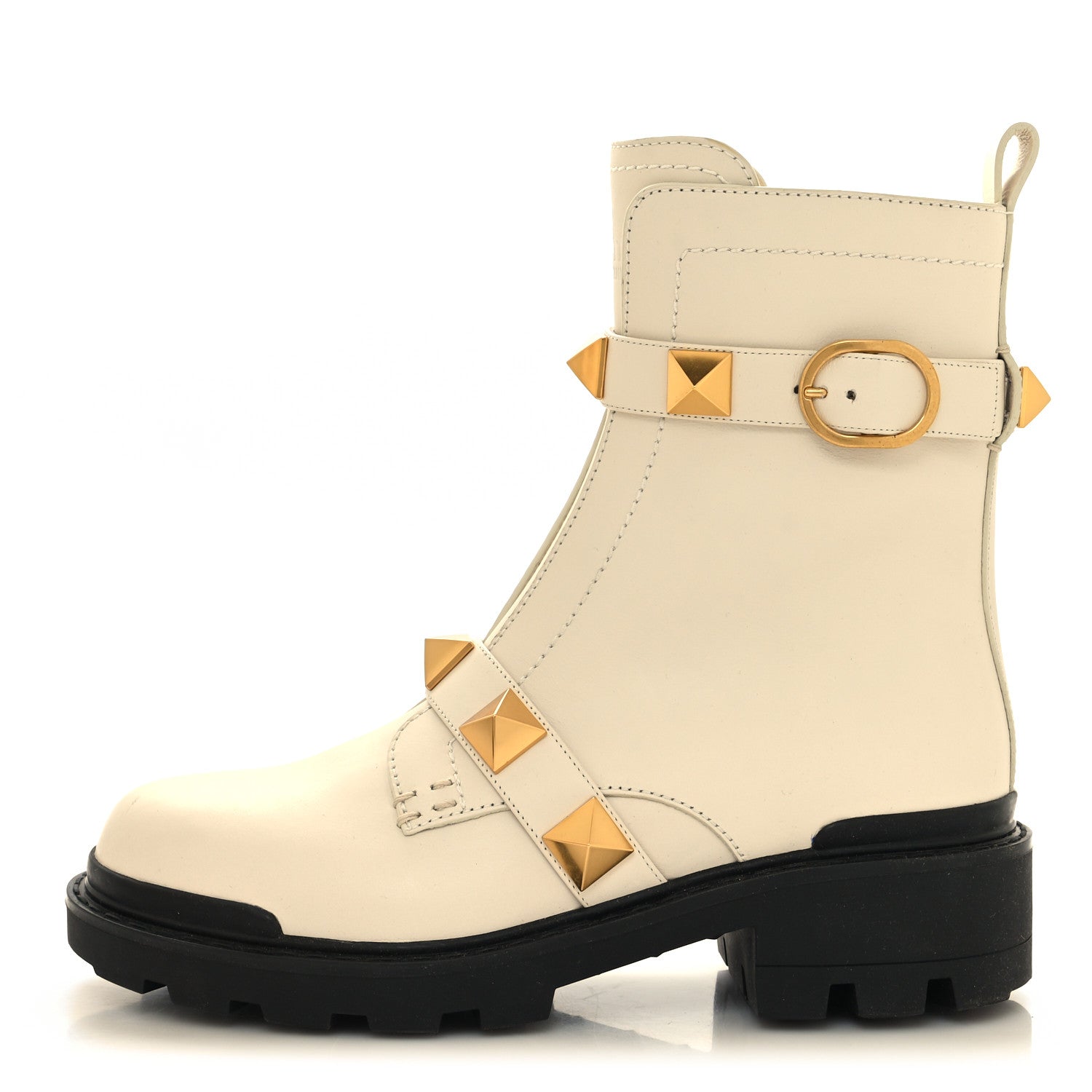 Valentino Garavani Calfskin Roman Stud Combat Boots 38 Light Ivory 1 of 8