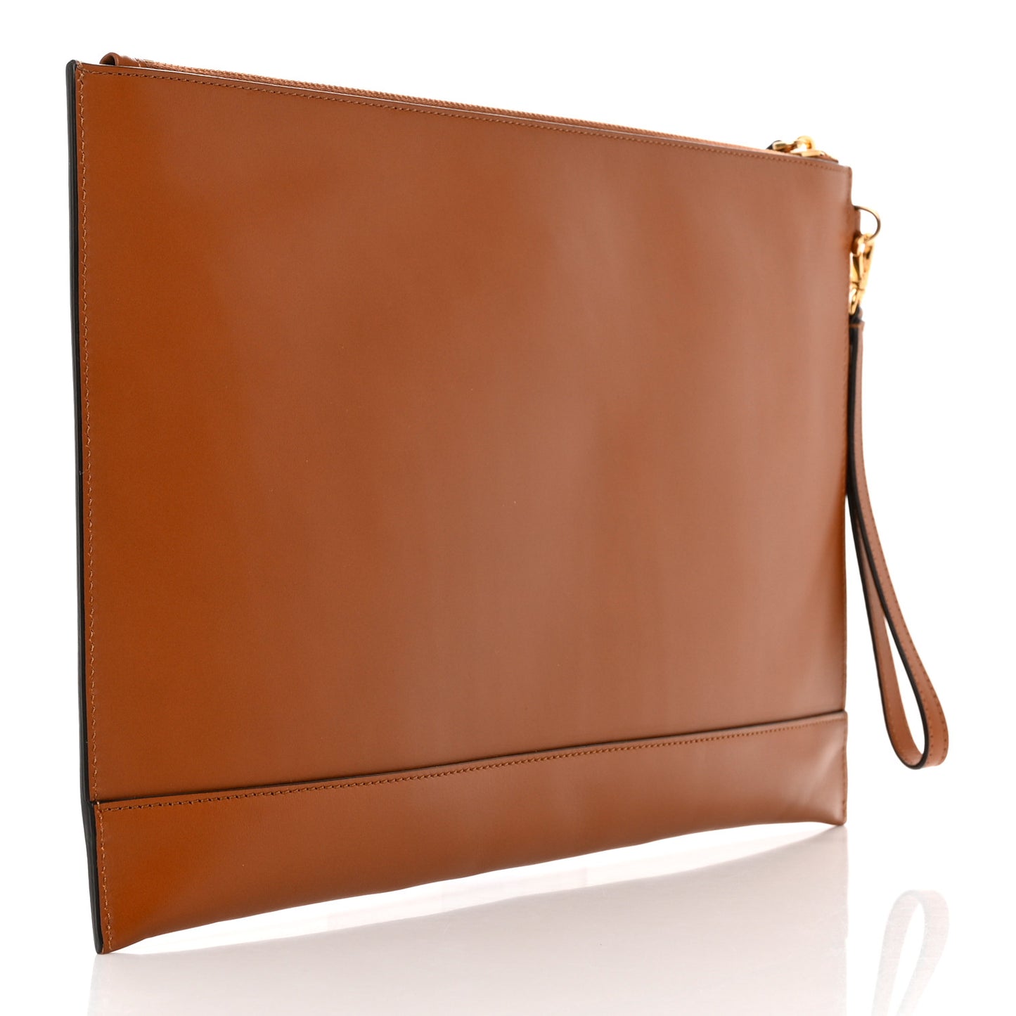 Vitello King Logo Embossed Large Flat Pouch Cuoio