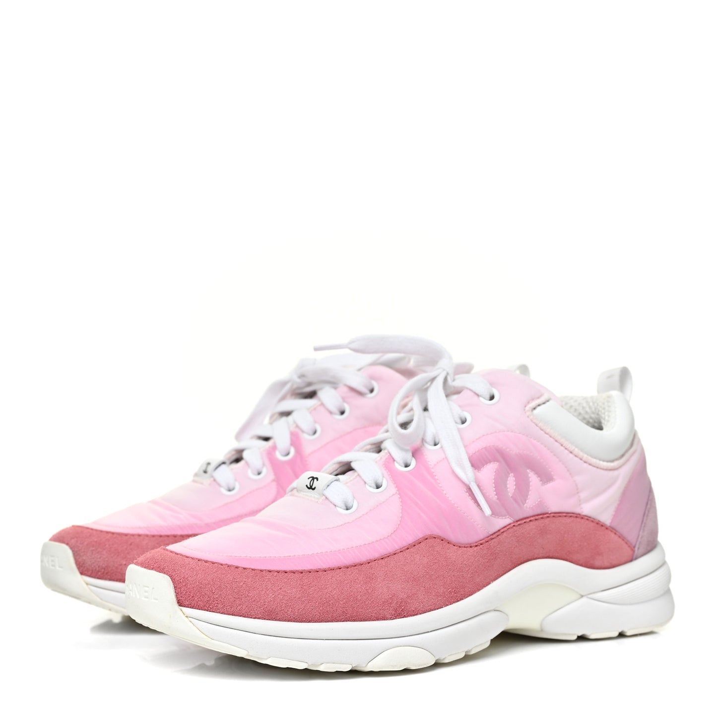 Nylon Calfskin Suede Womens CC Sneakers 38 Pink