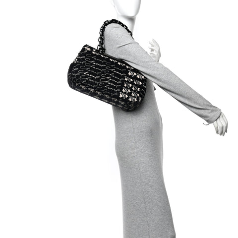 Canvas Camellia Flower Tote Black