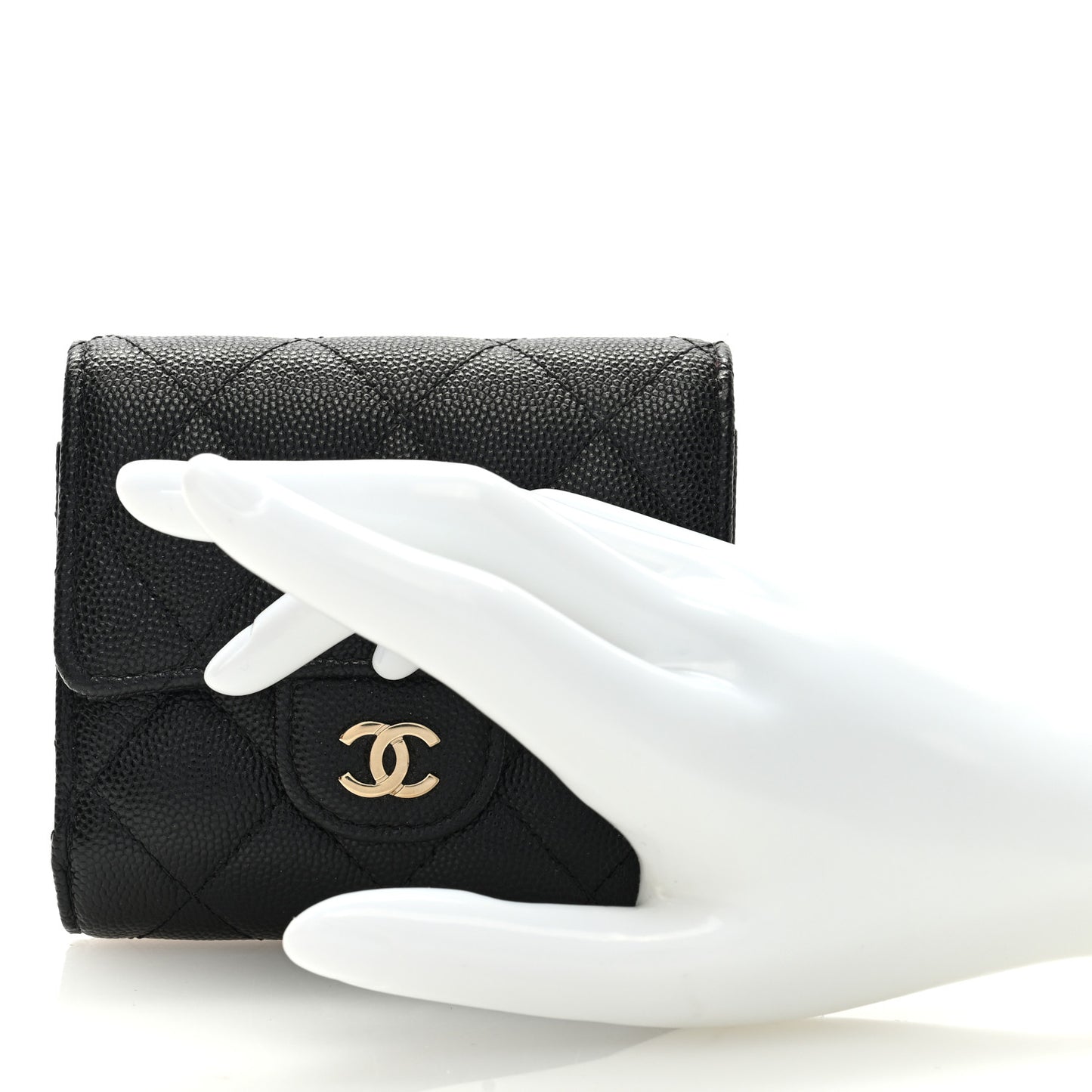 Caviar Quilted Compact Flap Wallet Black