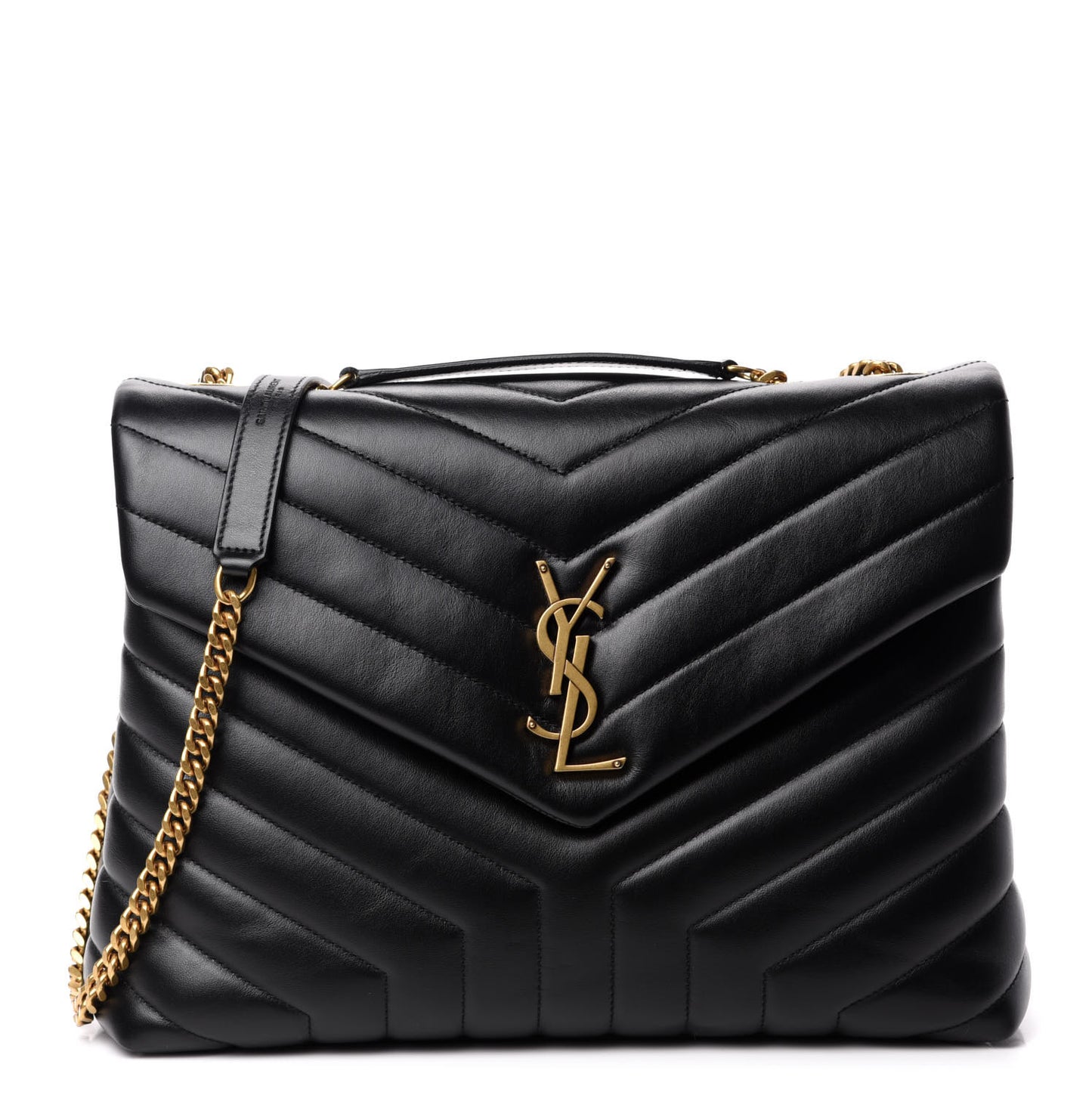 Calfskin Y Quilted Monogram Medium Loulou Chain Satchel Black