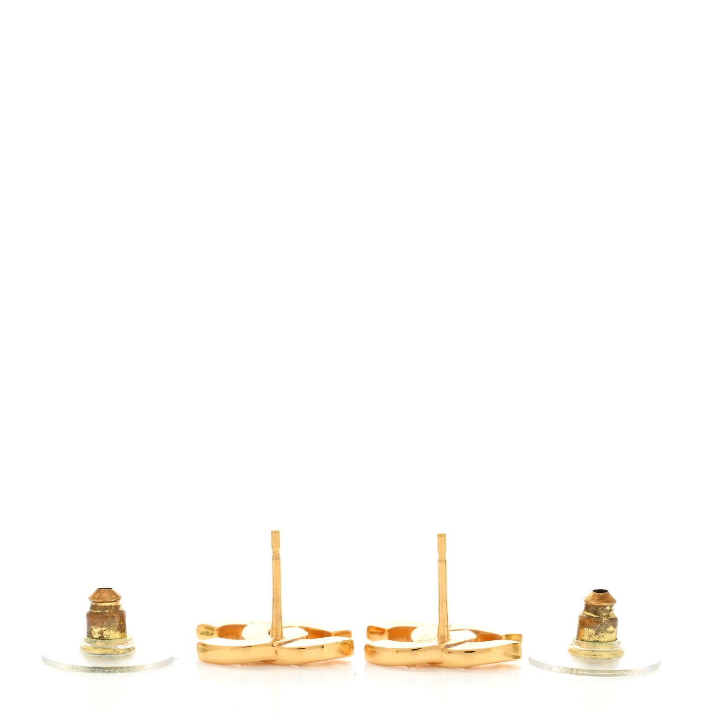 Metal CC Paris Button Stud Earrings Gold