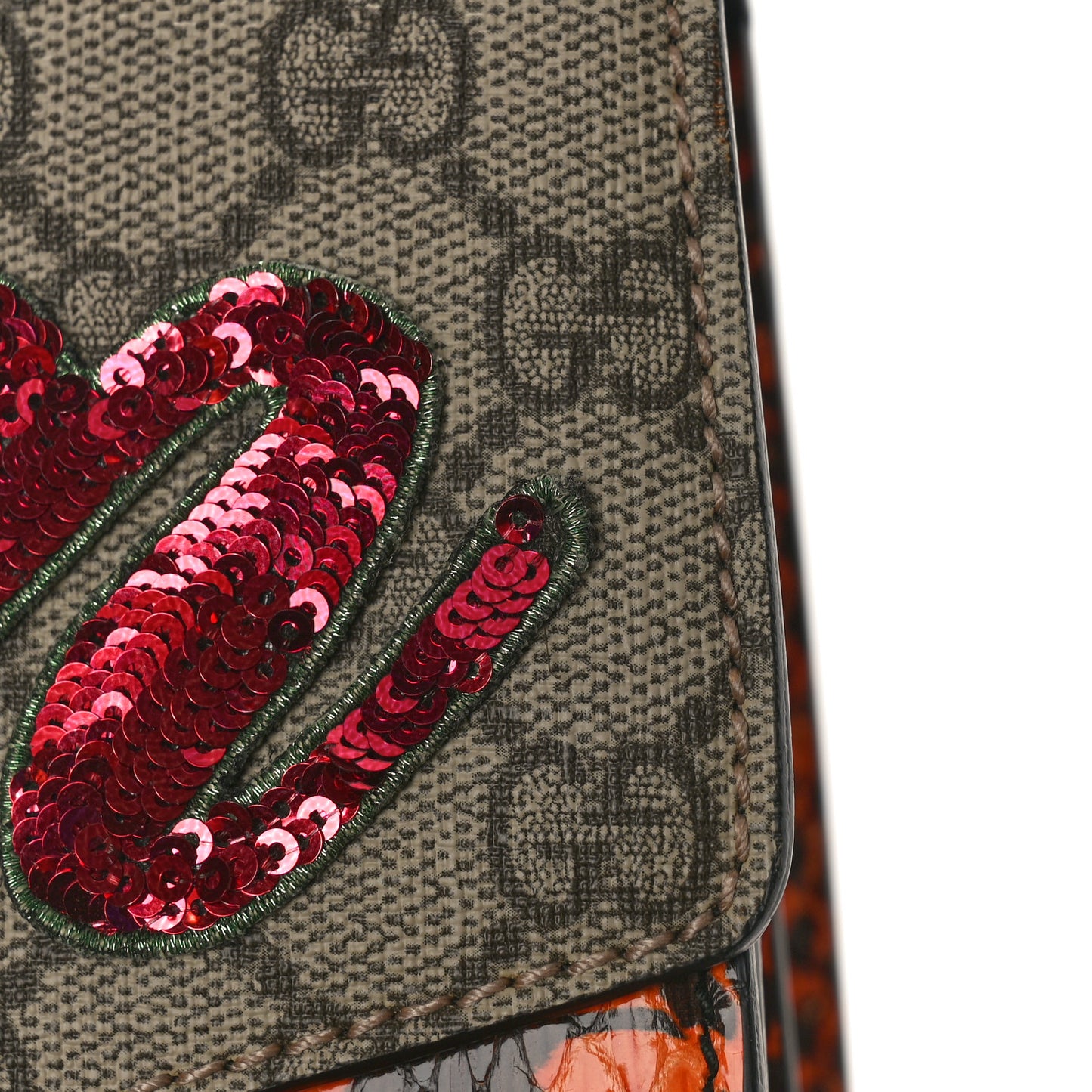 GG Supreme Monogram Snakeskin Elton Embroidered Medium Dionysus Shoulder Bag Beige Orange