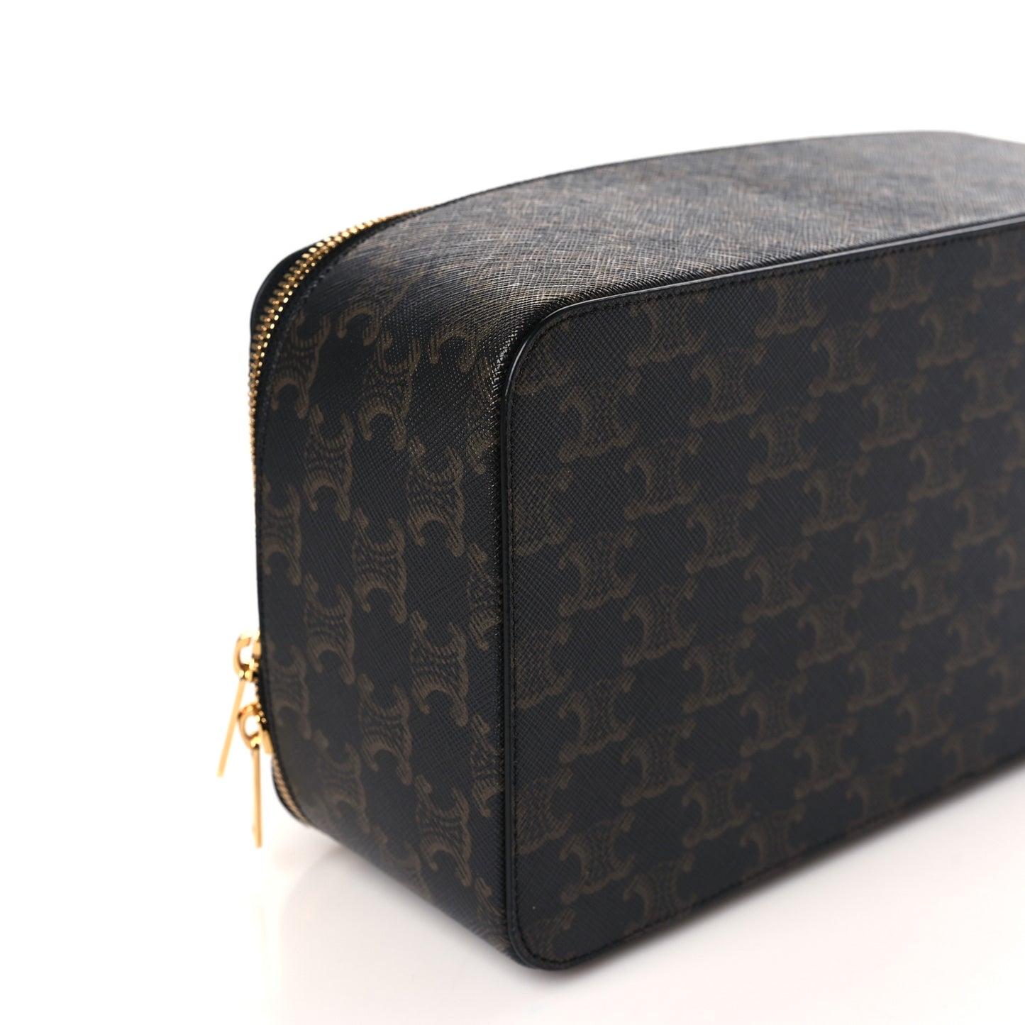 Triomphe Canvas Calfskin Large Top Handle Toiletry Case Tan