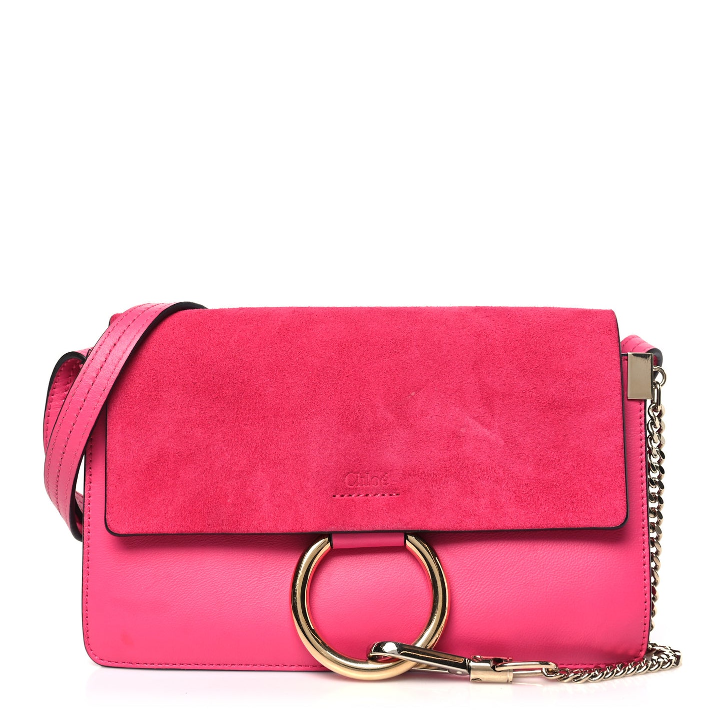 Suede Calfskin Small Faye Shoulder Bag Fuchsia Rose
