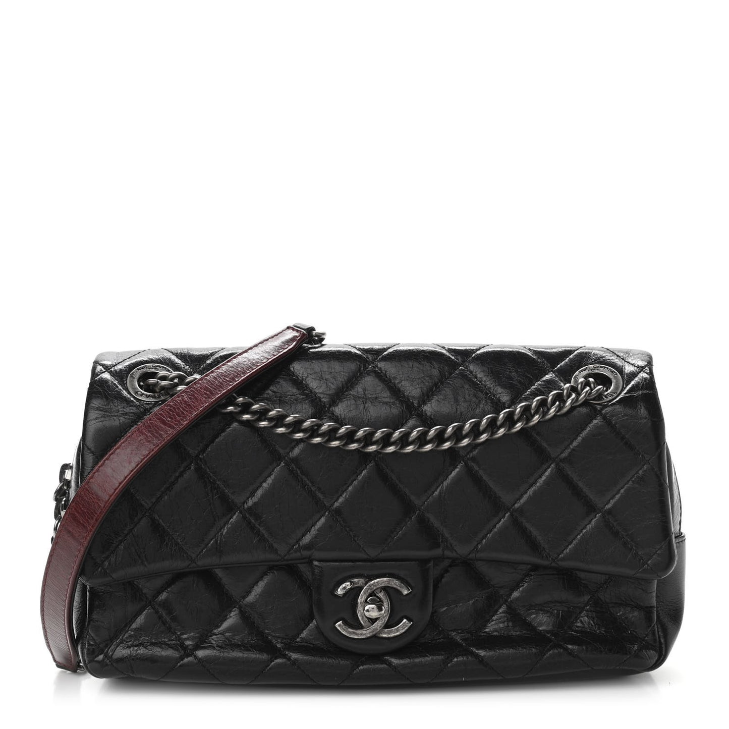 Glazed Calfskin Quilted Medium Duo Color Flap Black