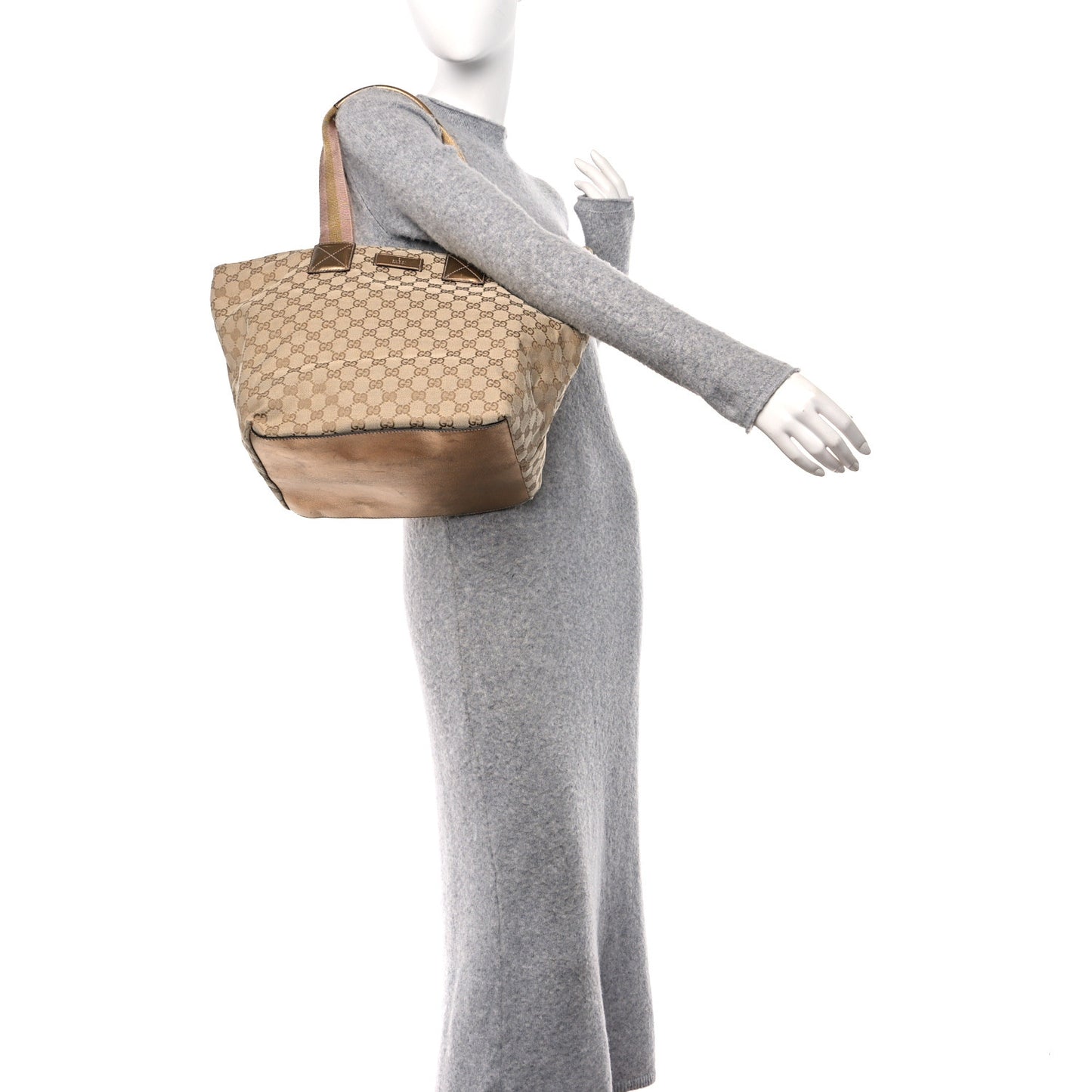 GG Monogram Large Web Handle Bucket Tote Gold