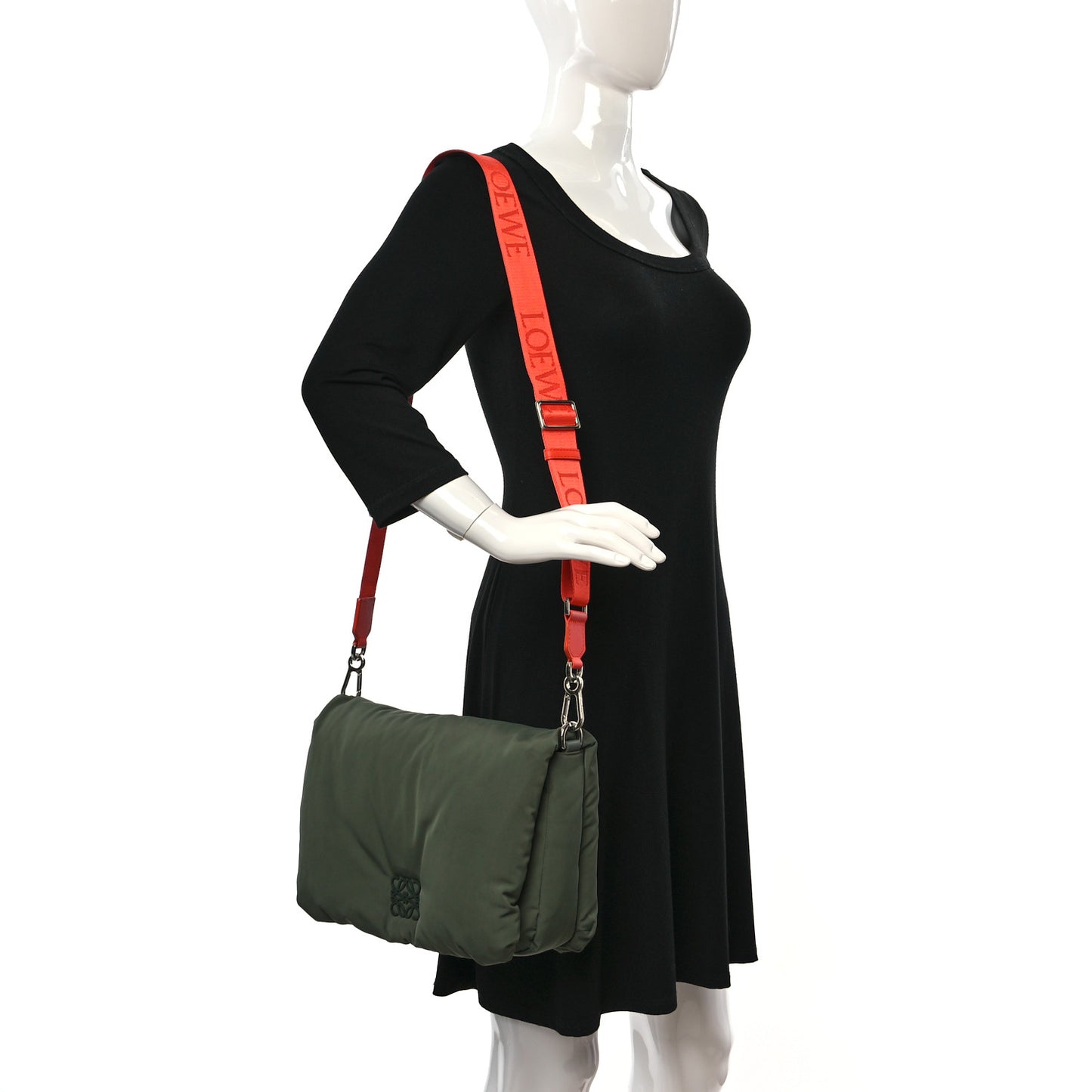 Nylon Medium Goya Puffer Bag Green