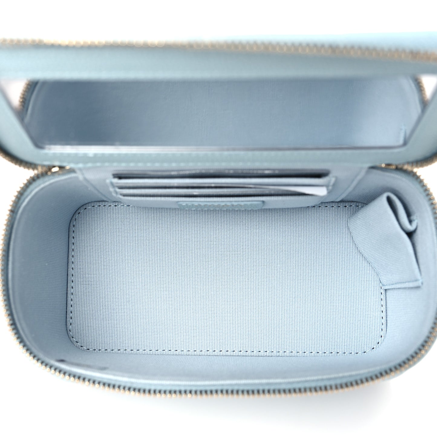 Caviar Quilted Small Tiny CC Vanity Case With Chain Light Blue