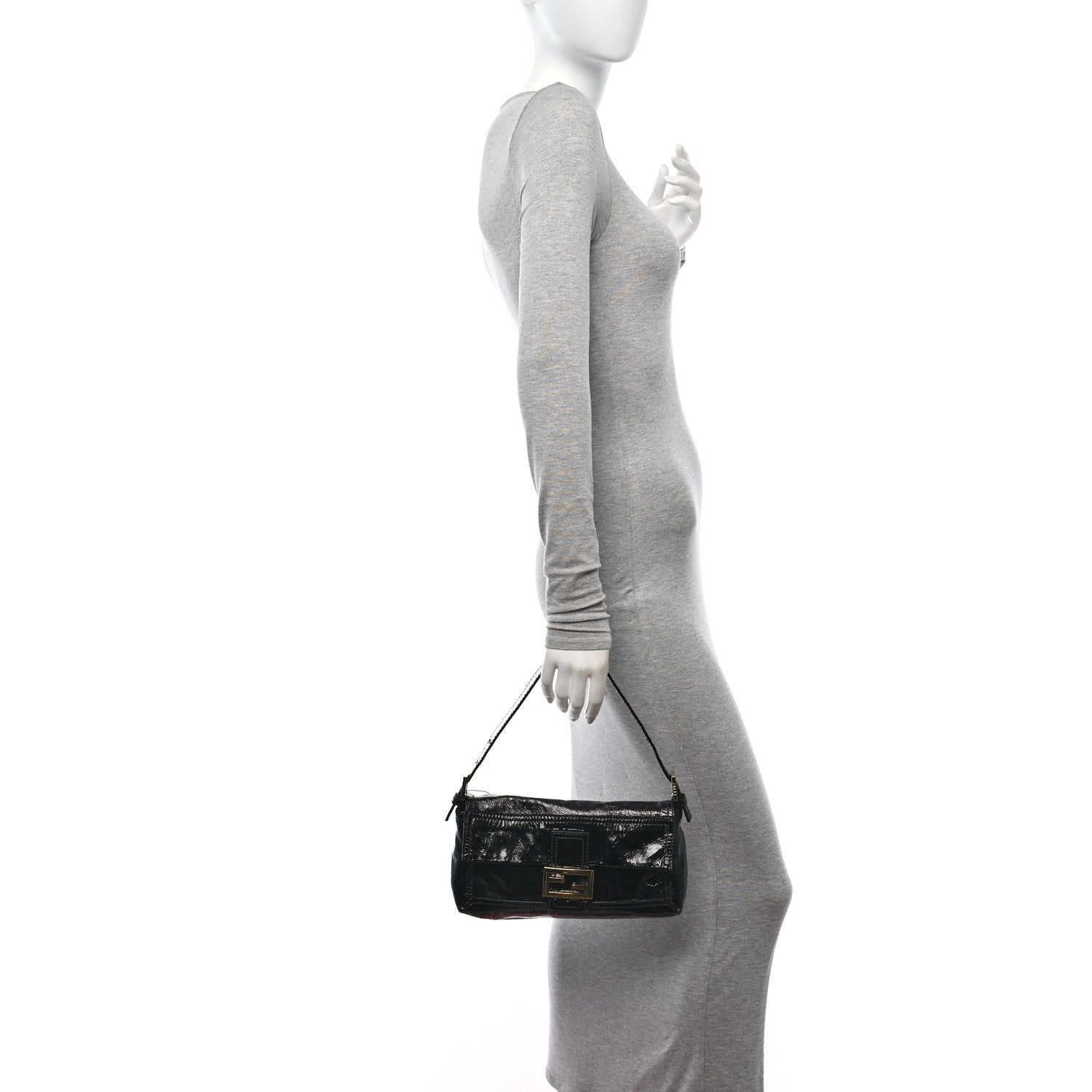 Fendi Vitello Naplak Medium Convertible Baguette Black 2 of 11