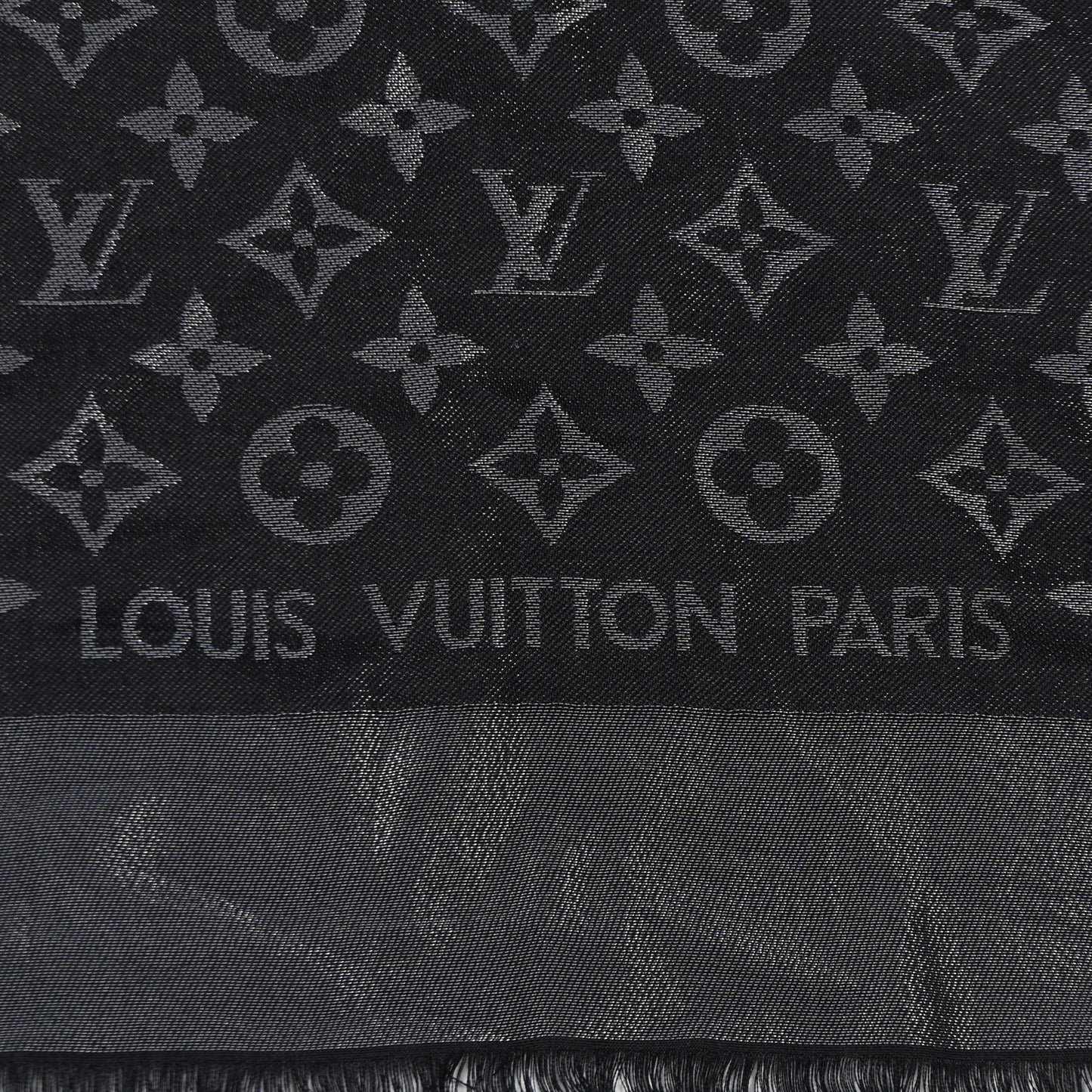 Silk Lurex Wool Monogram Shine Shawl Black