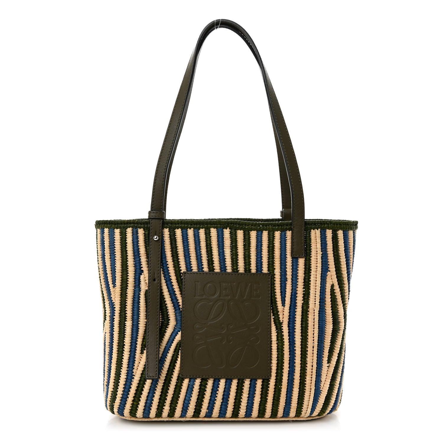 Loewe Raffia Square Small Basket Tote Bag Natural Khaki Blue 1 of 9