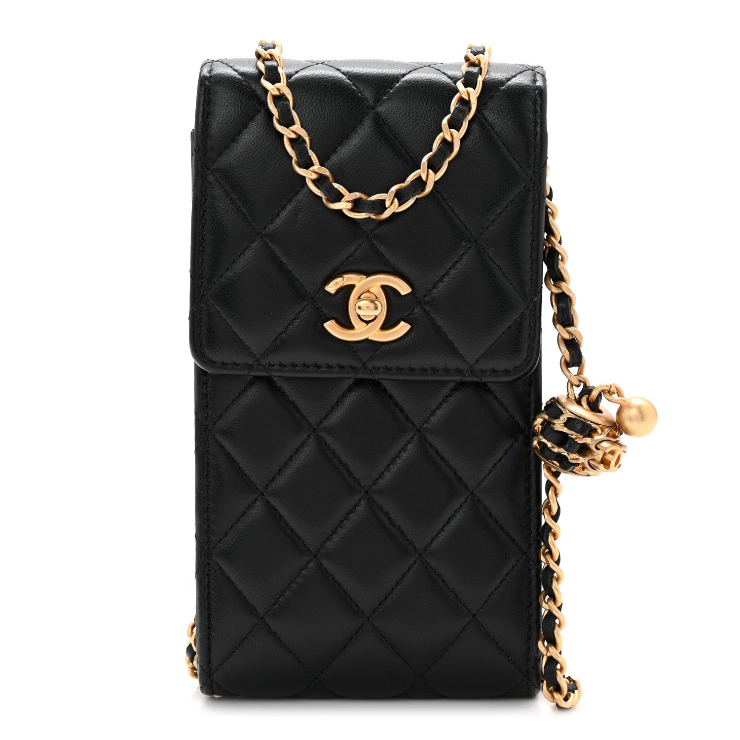 Pre-Loved Chanel Black Lambskin Matelasse Phone Holder Shoulder Bag Pre-Loved Chanel Black Lambskin Matelasse Phone Holder Shoulder Bag