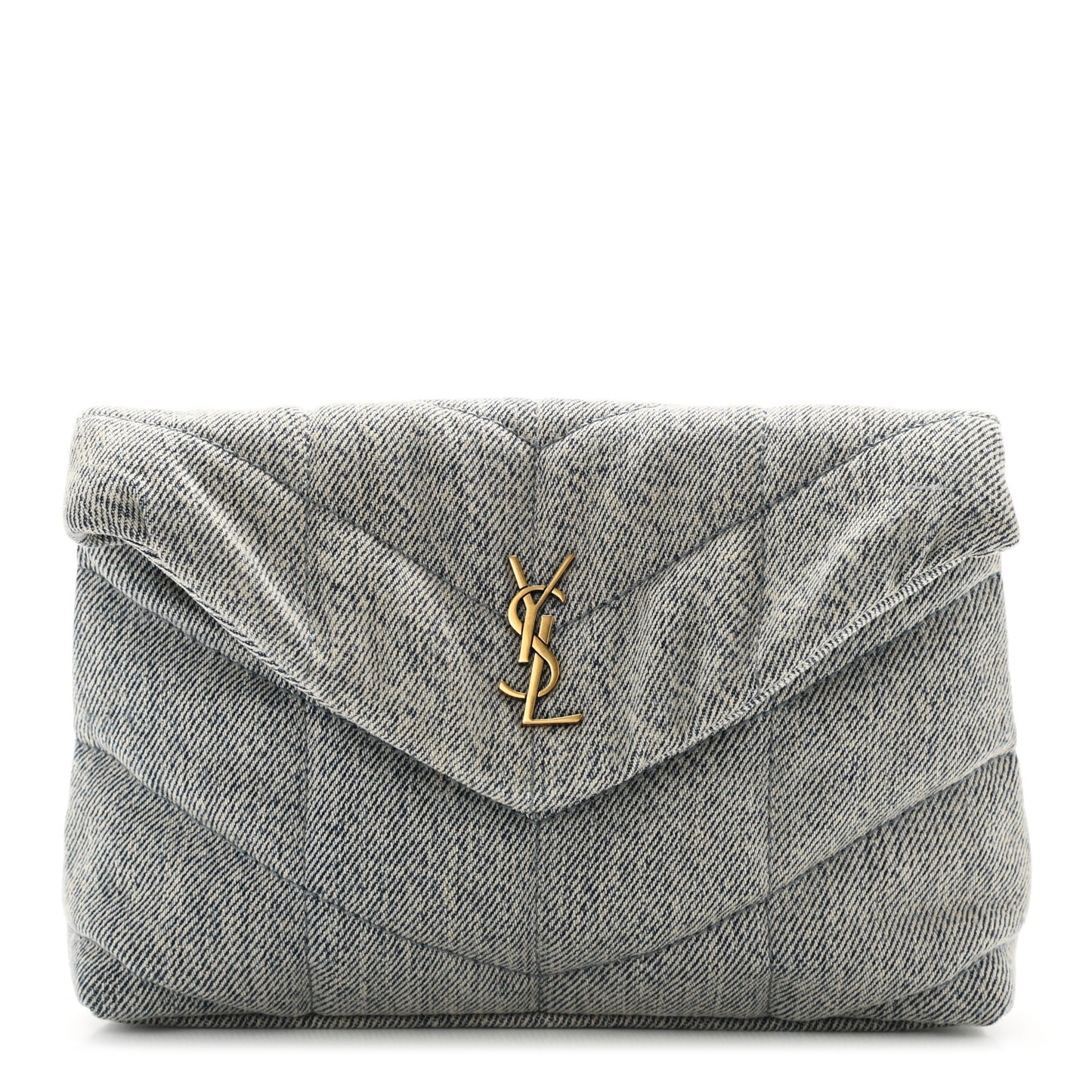Denim Quilted Monogram Loulou Puffer Pouch Clutch Blue Gray Light Azur