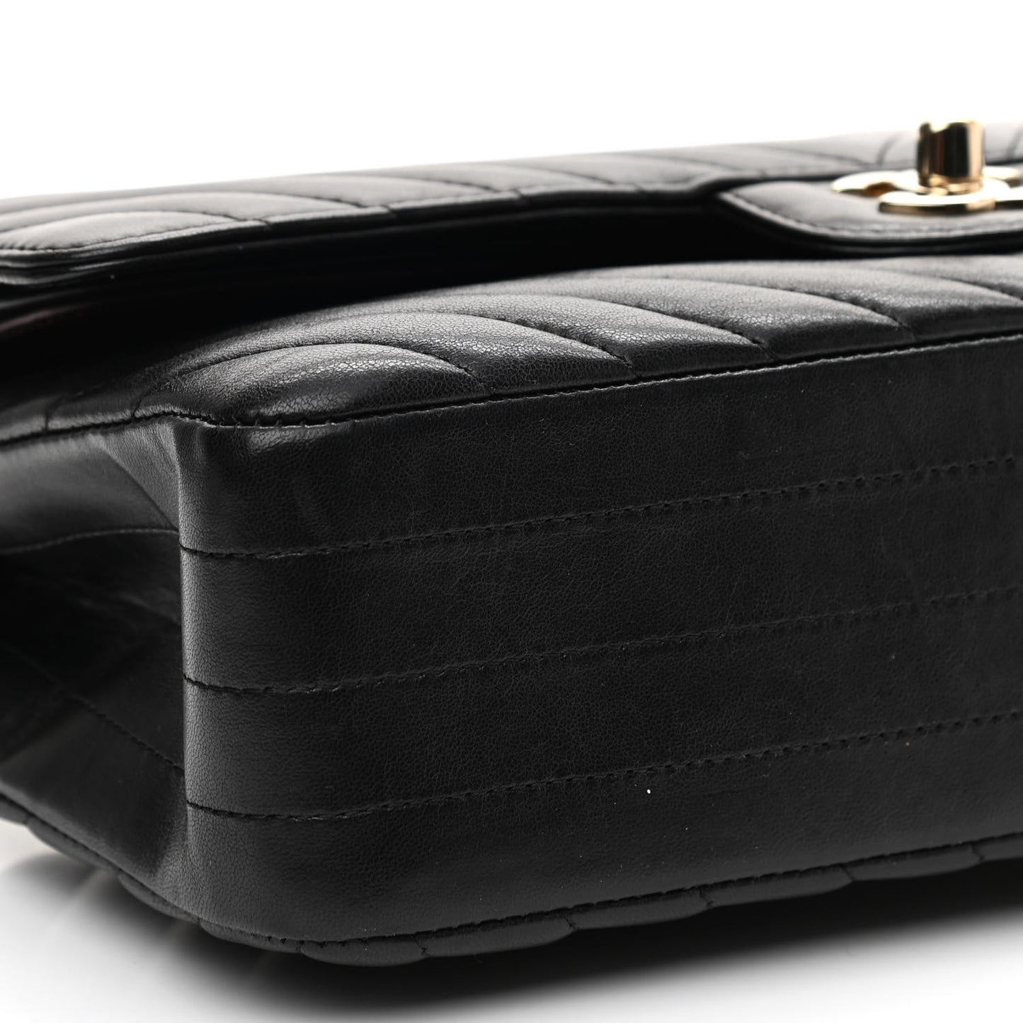 Calfskin Chevron Quilted Medium Double Flap Black
