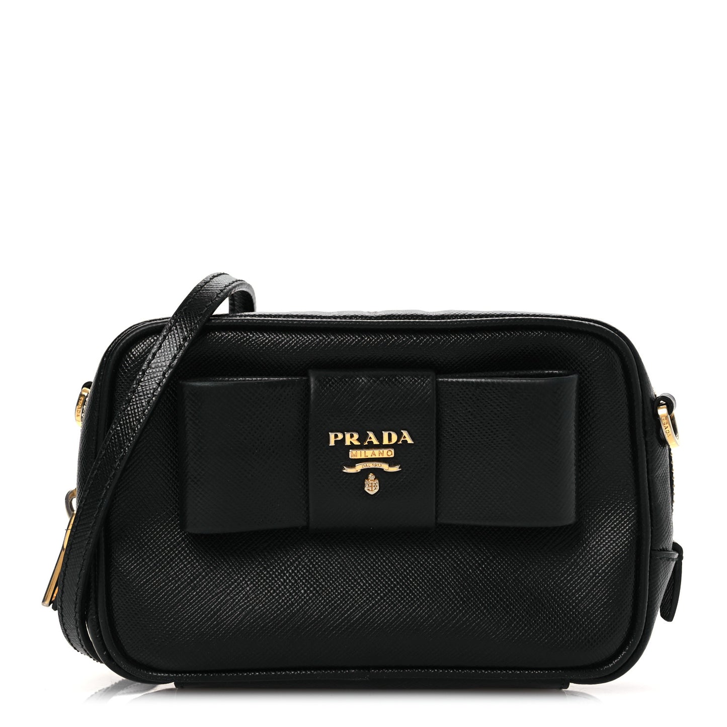 Saffiano Fiocco Bow Camera Crossbody Bag Black