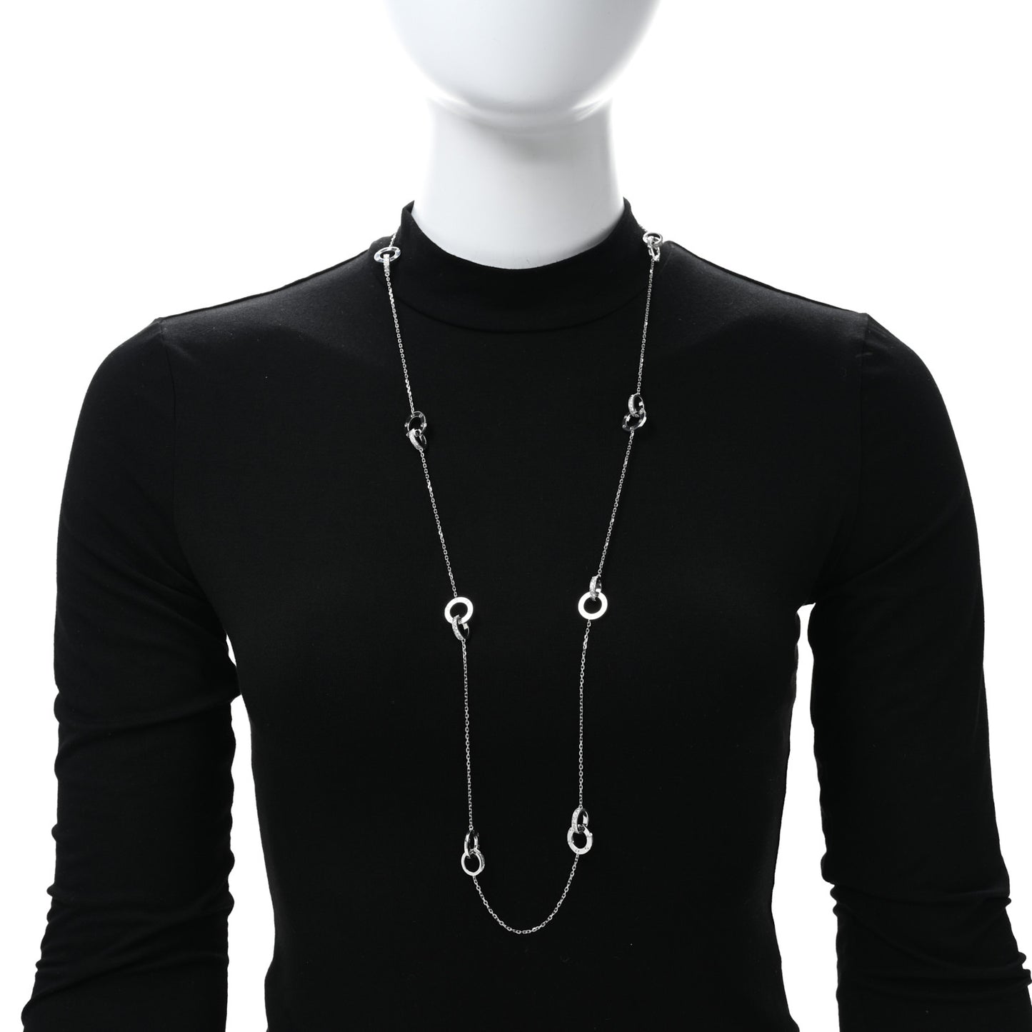 18K White Gold Diamond LOVE Long Station Necklace
