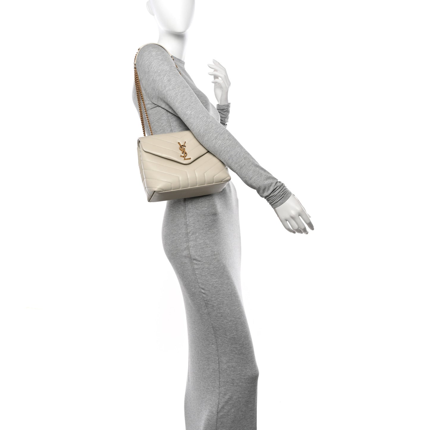 Calfskin Y Quilted Monogram Small Loulou Chain Satchel Crema Soft