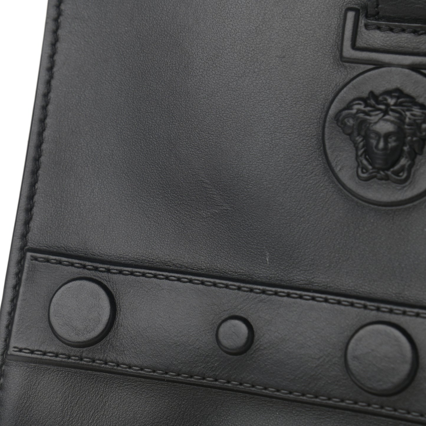 Calfskin Medusa Stud Tribute Tote Black