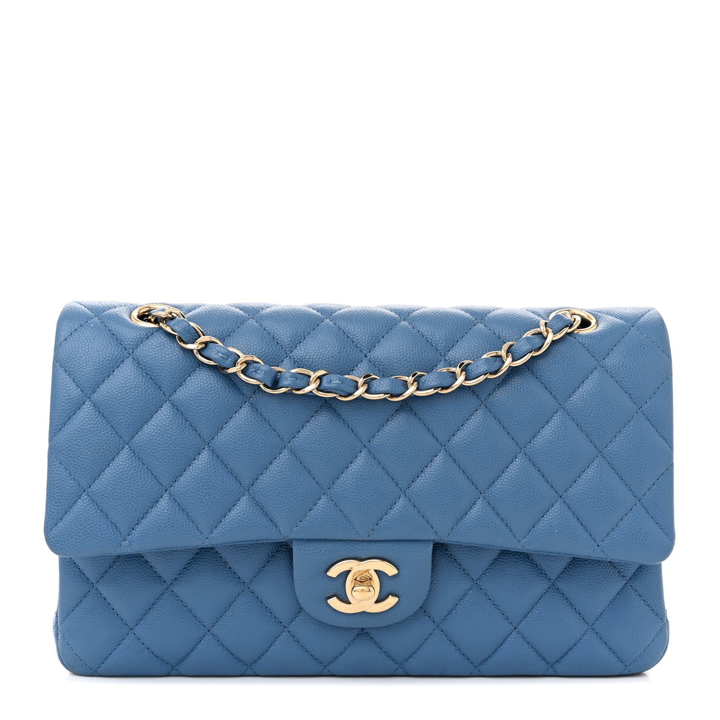 Caviar Quilted Medium Double Flap Blue