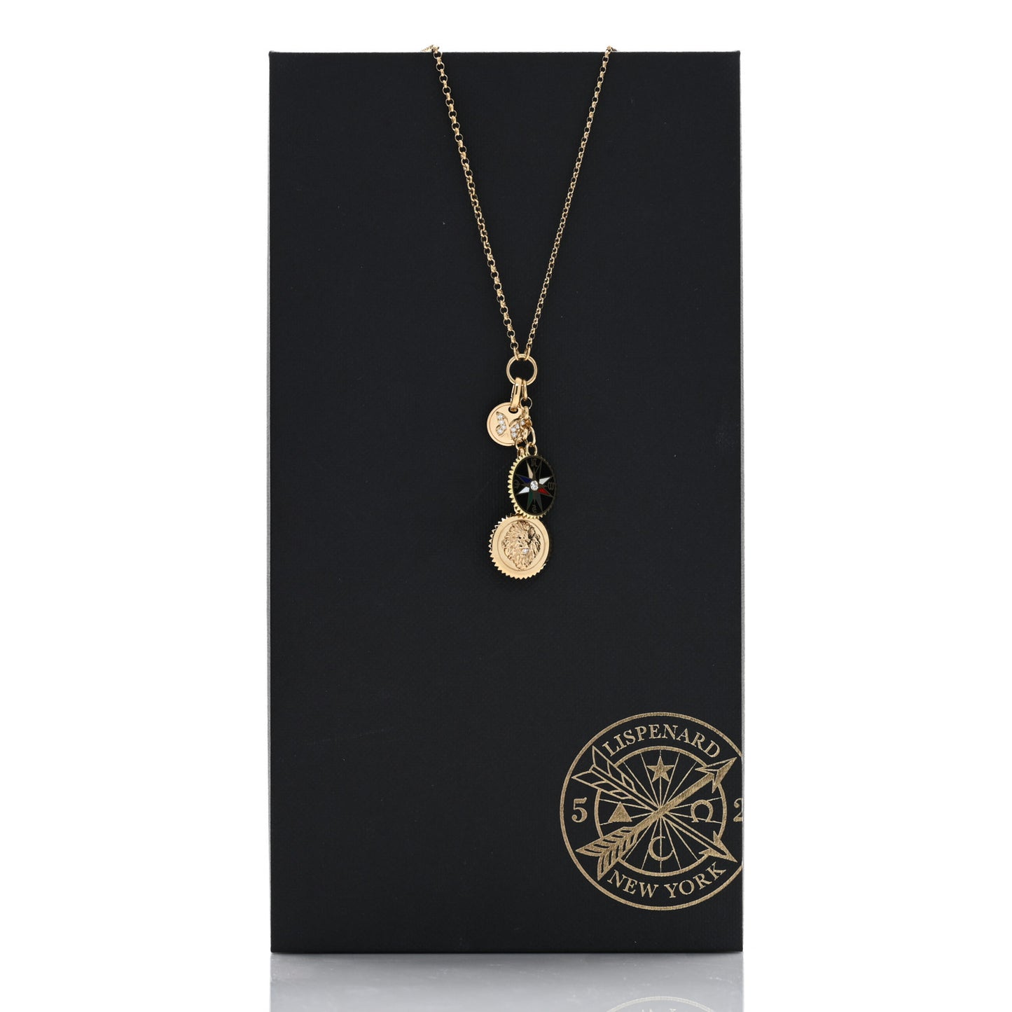 18K Yellow Gold Enamel Strength Internal Compass Reverie Small Belcher Extension Chain Necklace