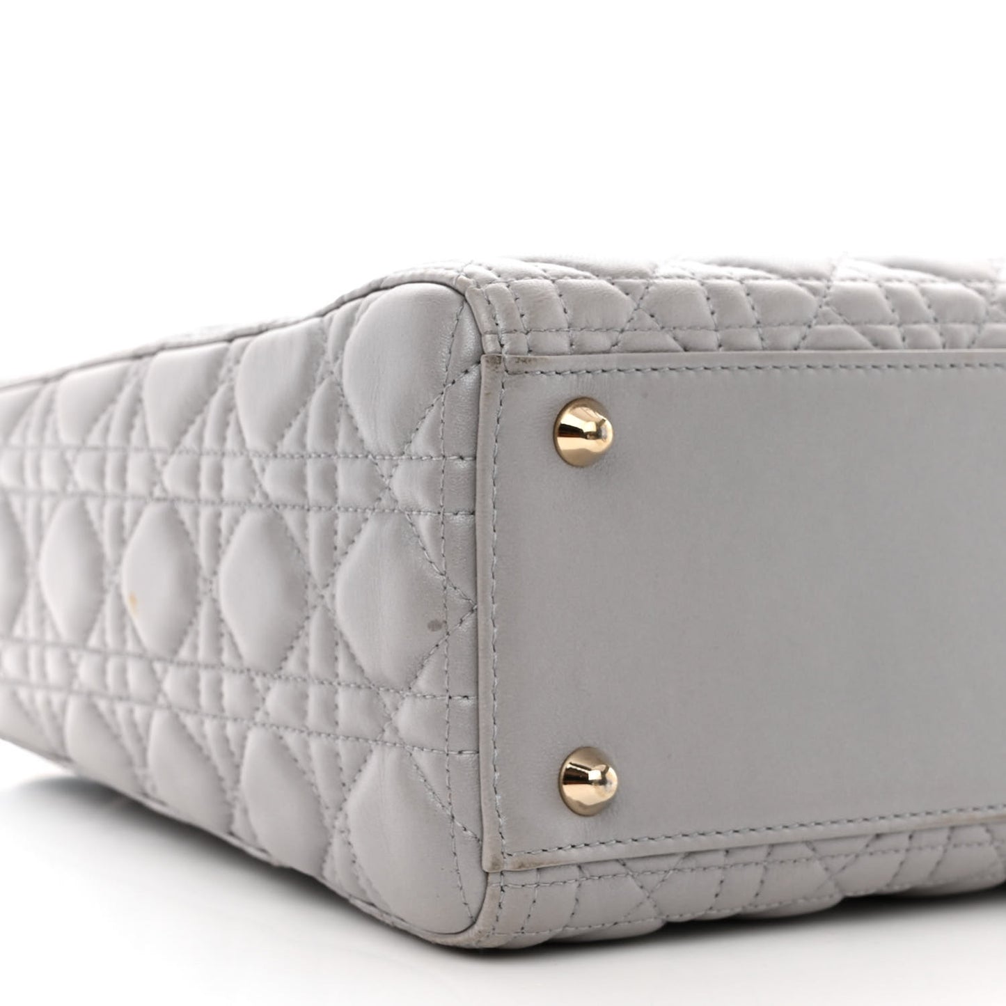 Metallic Lambskin Cannage Large Lady Dior Light Grey