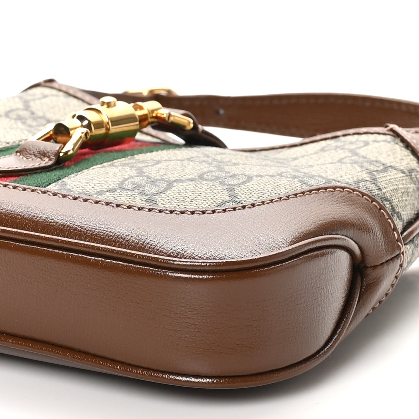 GG Supreme Monogram Azalea Calfskin Web Mini Jackie 1961 Hobo Beige Ebony Brown Sugar