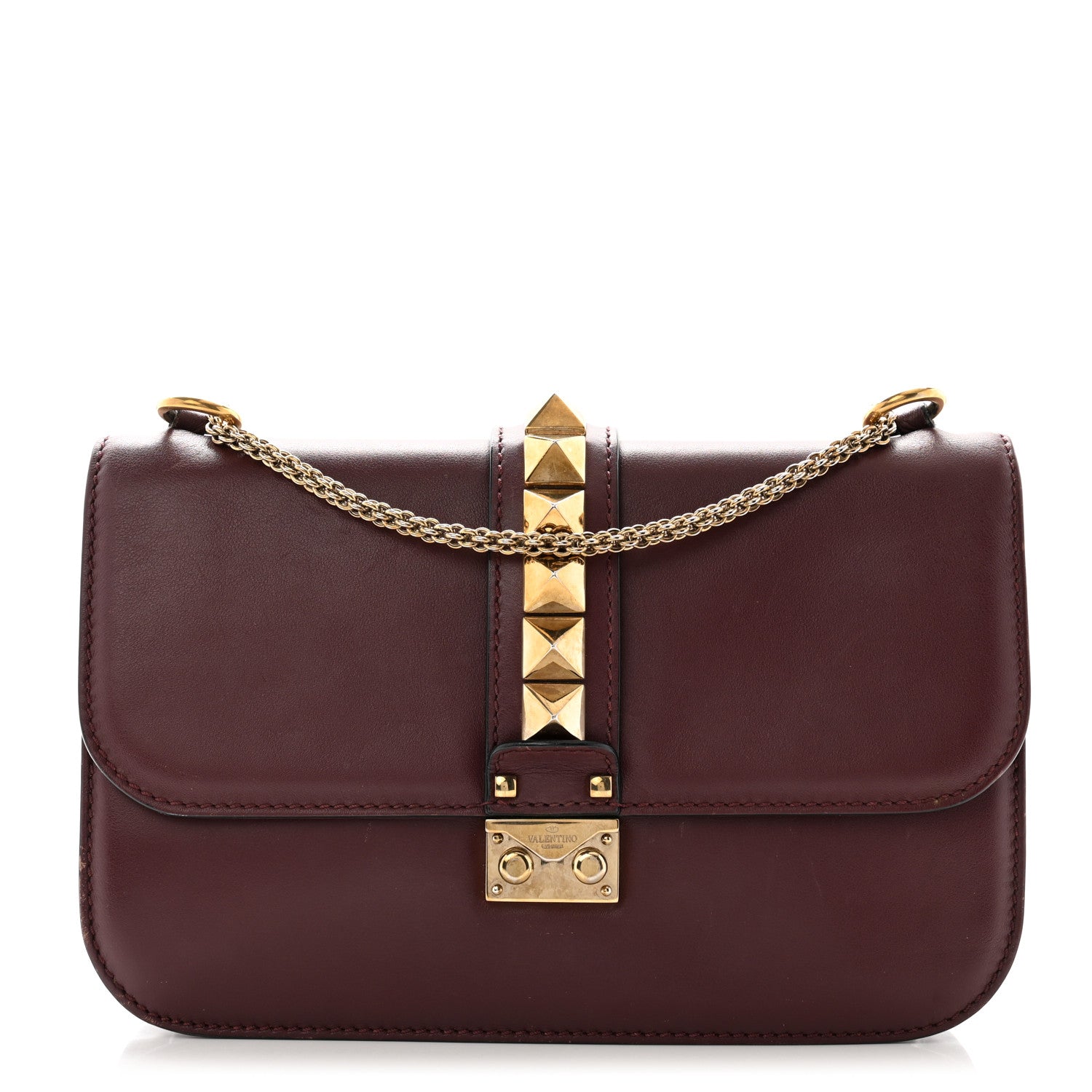 Valentino Garavani Vitello Medium Glam Lock Rockstud Flap Rubin 1 of 11