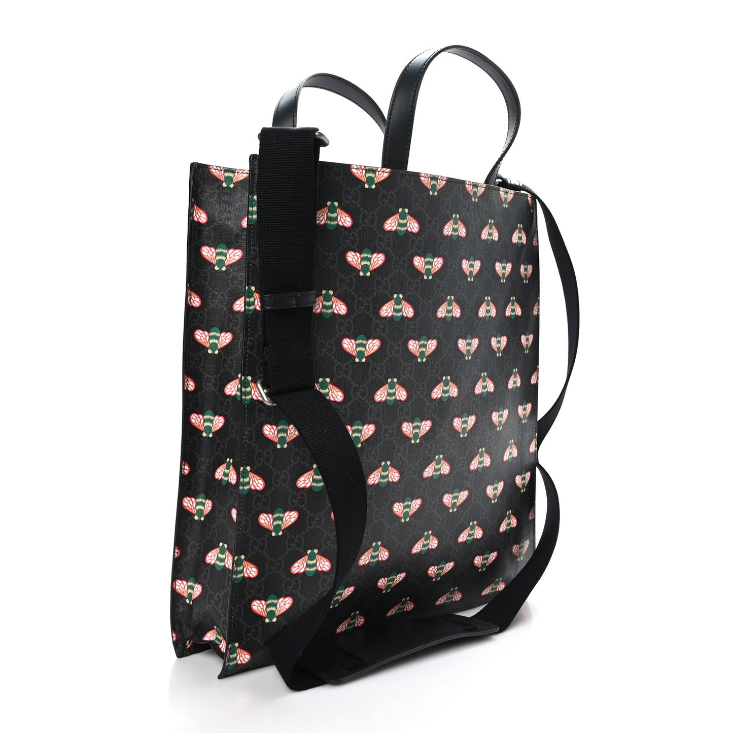 GG Supreme Monogram Bee Multicolor Appia Calfskin Vertical Tote Black Multicolor