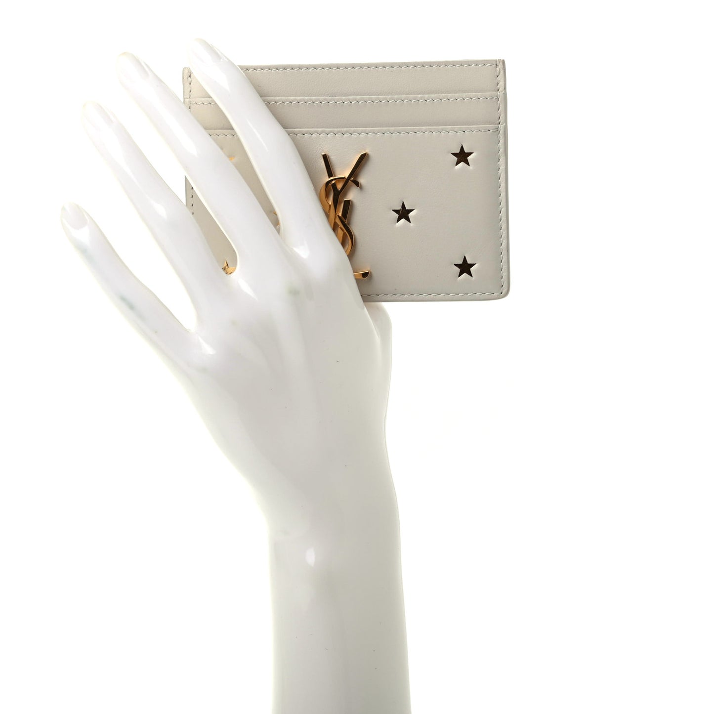 Calfskin Star Print Card Case White