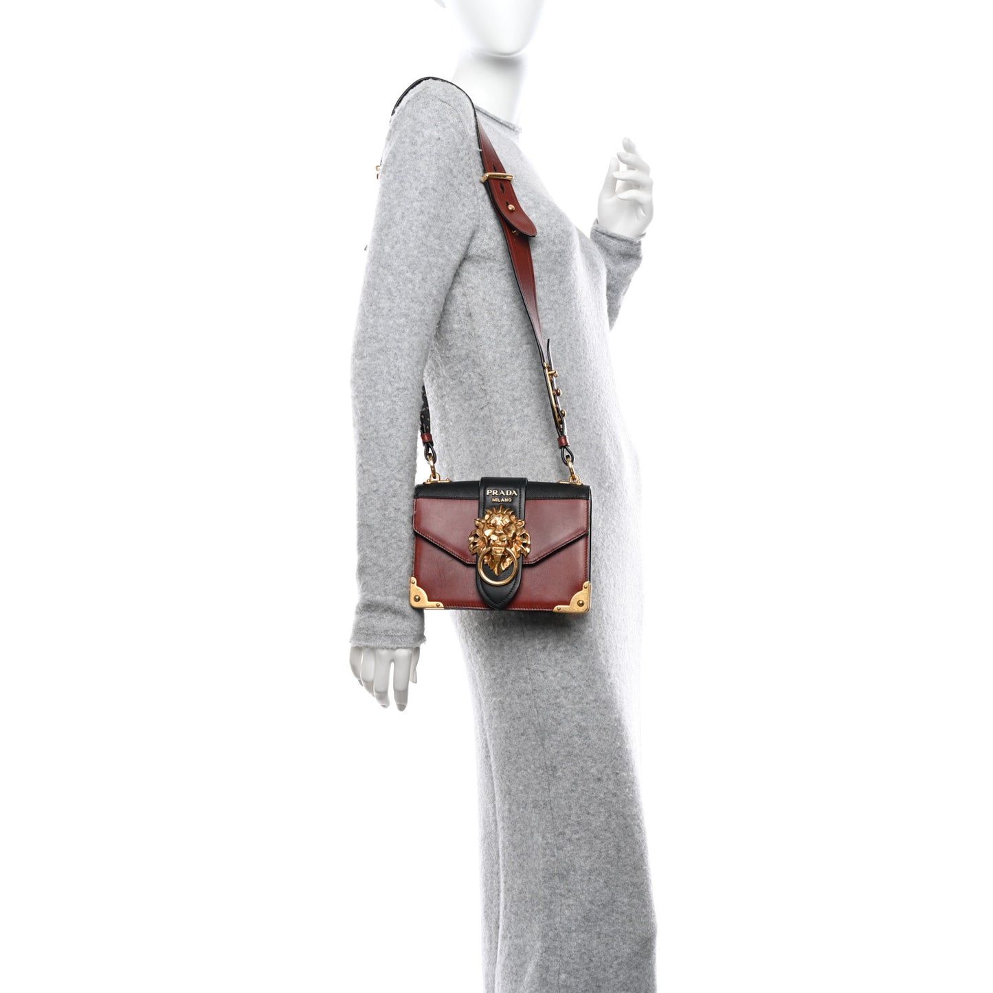 Antic Soft Saffiano Lions Head Cahier Shoulder Bag Cotto Black