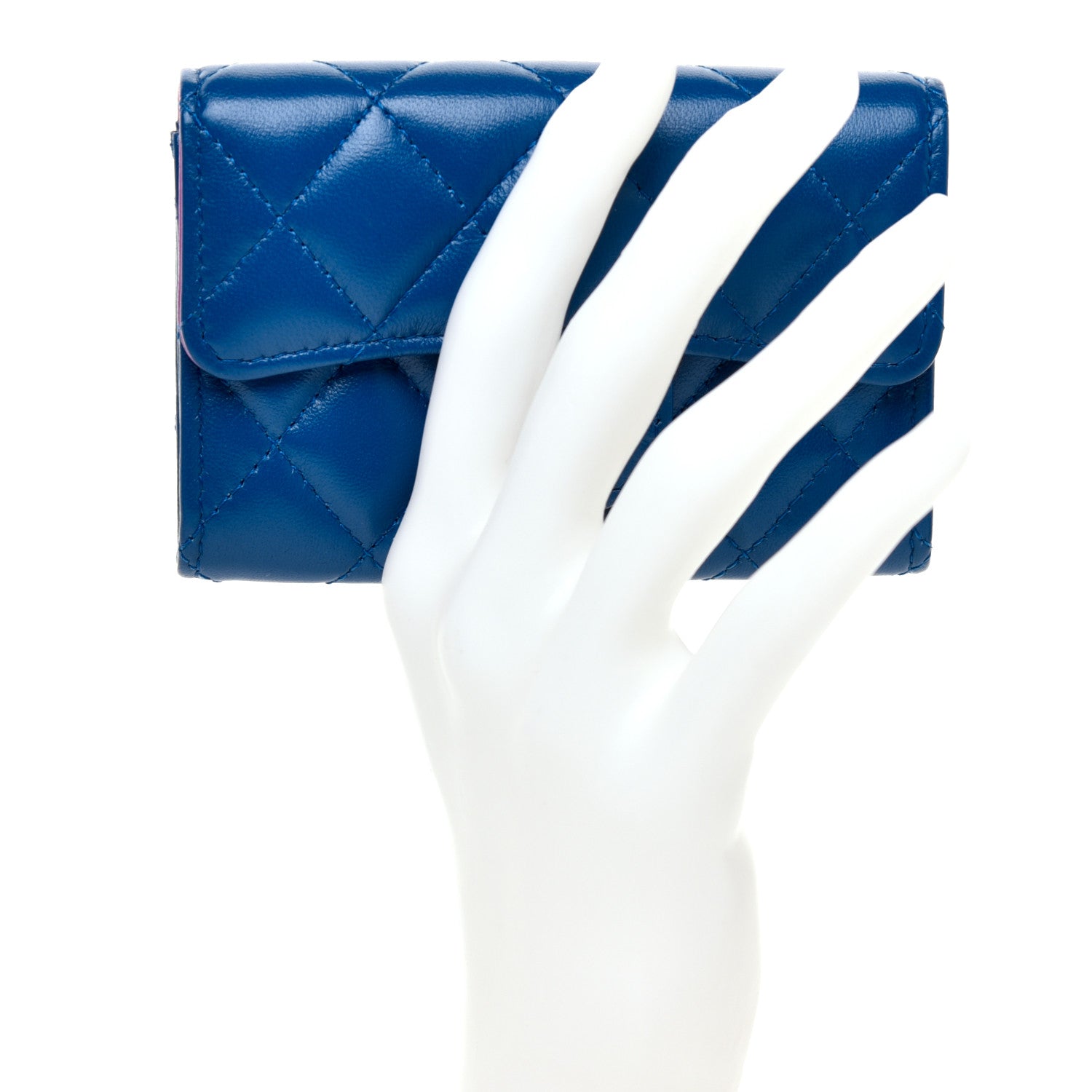 Chanel Lambskin Quilted Flap Card Holder Wallet Blue Pink 2 of 9