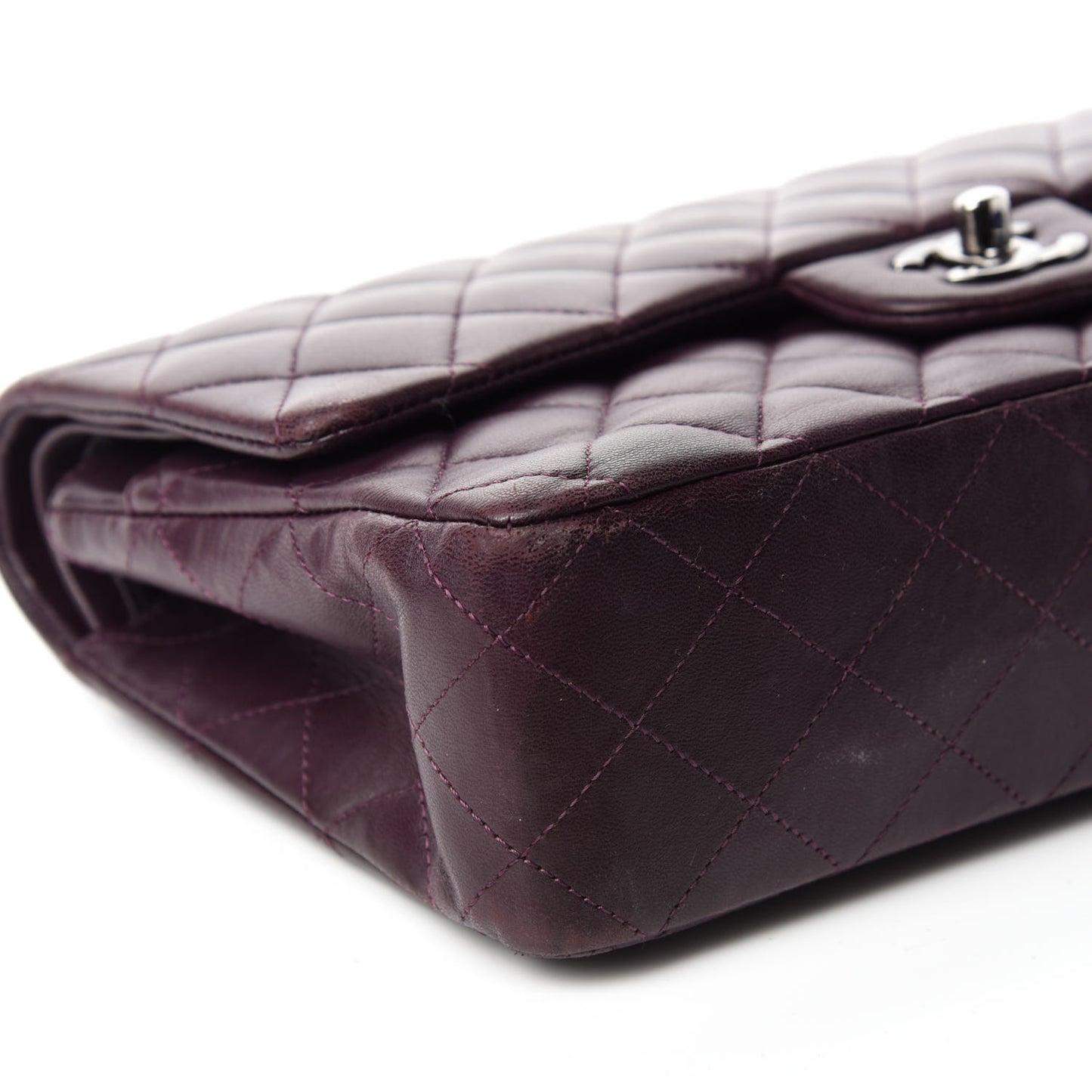 Lambskin Quilted Medium Double Flap Dark Purple