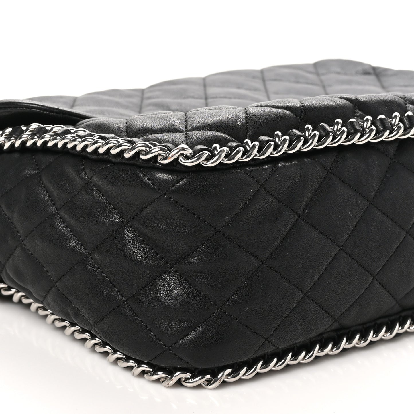 Washed Lambskin Quilted Maxi Chain Around Flap Black