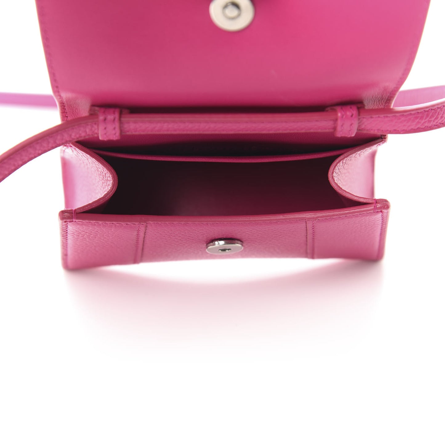 Grained Calfskin Tonal B Hourglass Top Handle Bag Mini Fuchsia