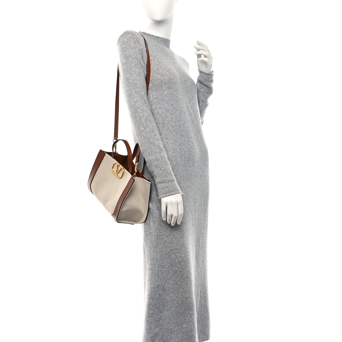 Canvas Calfskin Small Vlogo Signature Handbag Beige Selleria