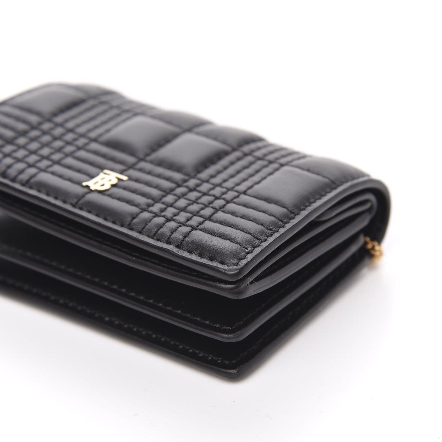Lambskin Quilted Card Case With Detachable Strap Black