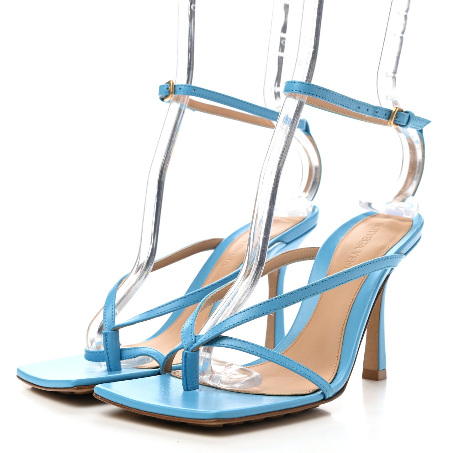 Lambskin Stretch Multi Strap 90mm Sandals 35.5 Sky Blue