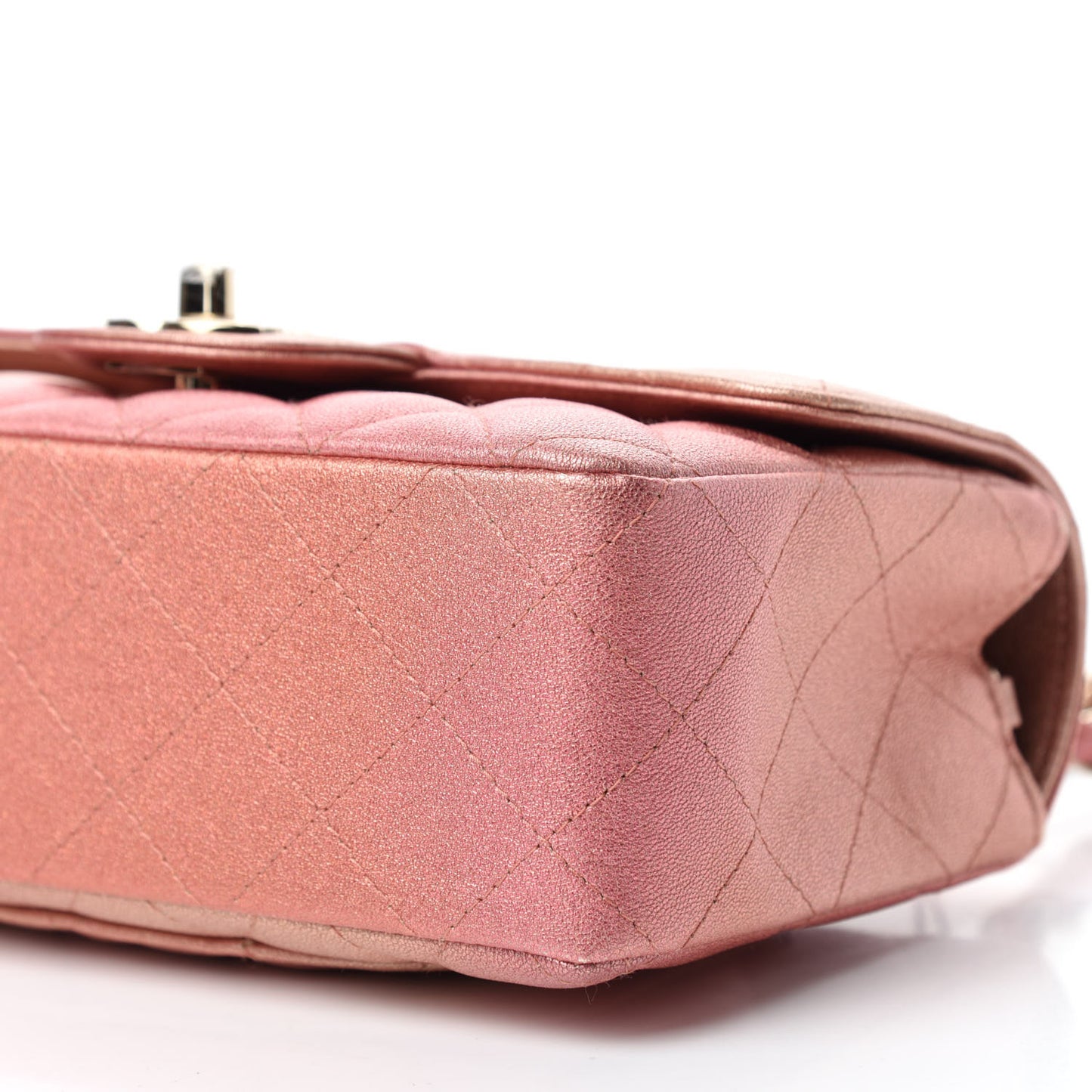 Metallic Lambskin Quilted Ombre Mini Rectangular Flap Pink