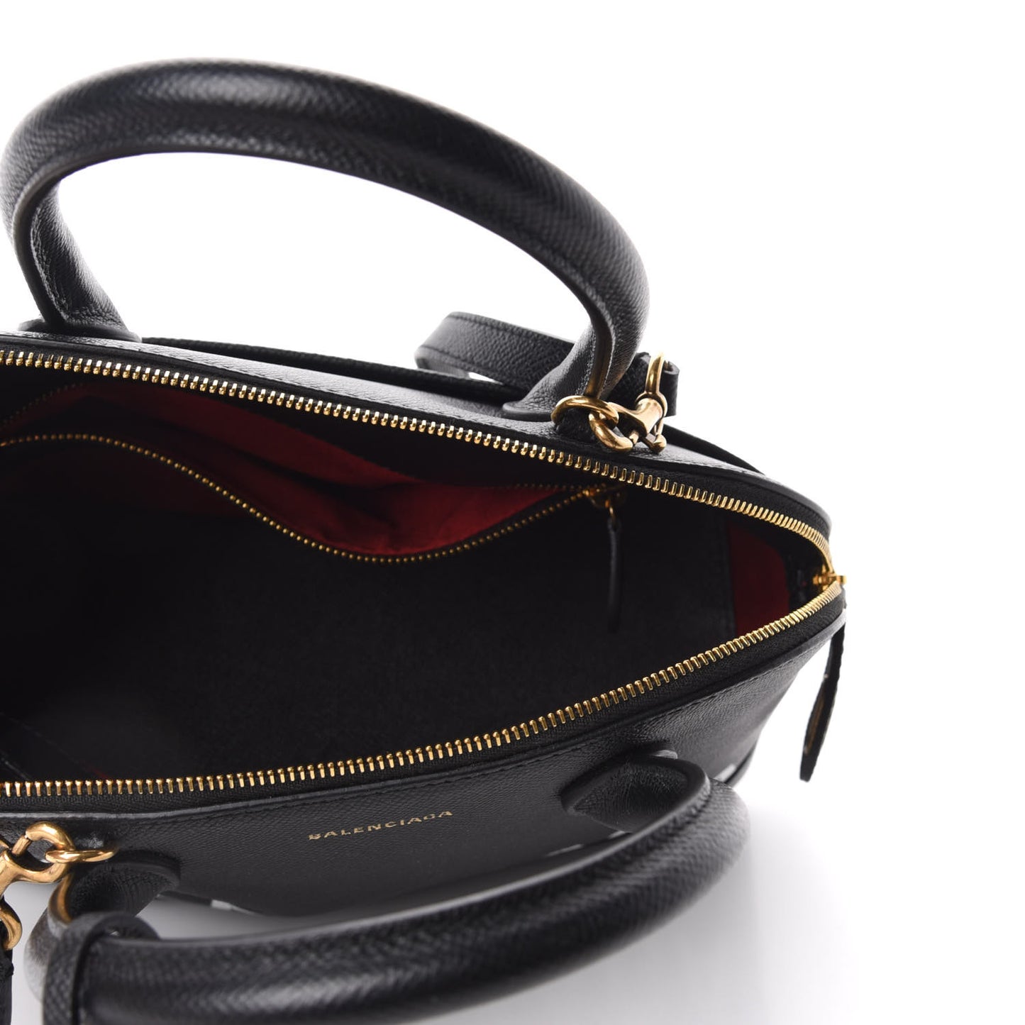 Signature Grained Calfskin Logo S Ville Top Handle Bag Black